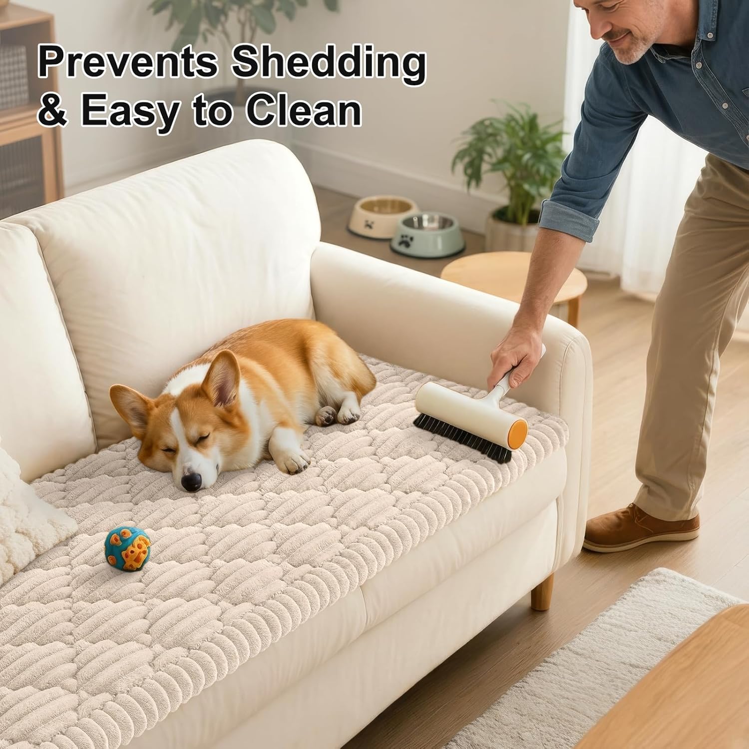 Detalle de Smiry Couch Cover for Dogs: Washable, Non-Slip Fuzzy Sofa Protector (Apricot, 27.6" x 70.9")