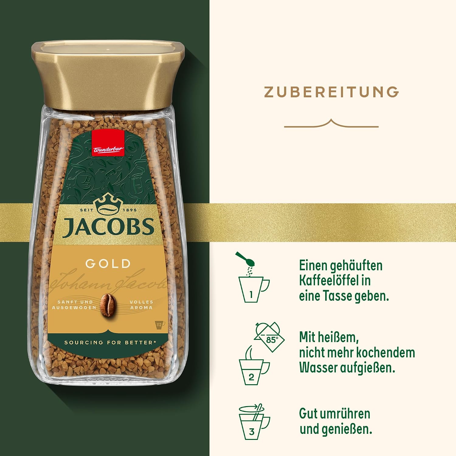 Thumbnail 4 de Jacobs Gold löslicher Bohnenkaffee, 200 g Glas – milder Instant Kaffee für 112 Tassen