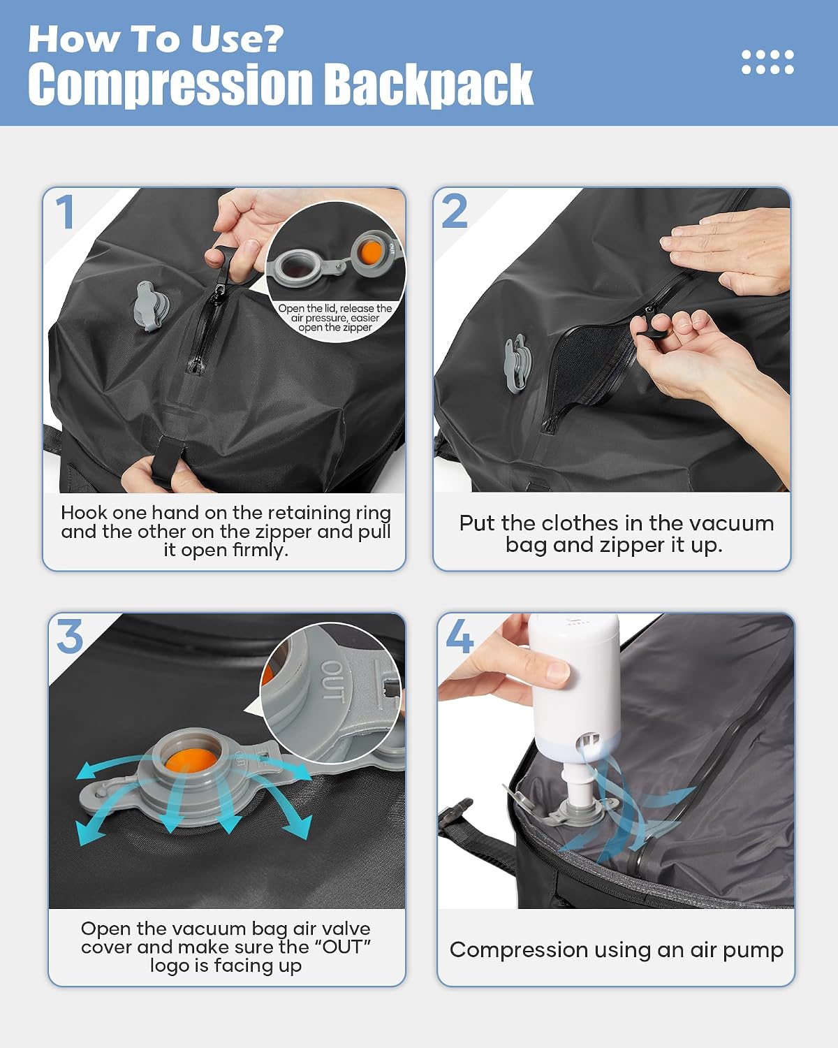 Thumbnail 6 de SZLX Vacuum Backpack Travel Bag with Pump – Ryanair cabin-size vacuum compression rucksack