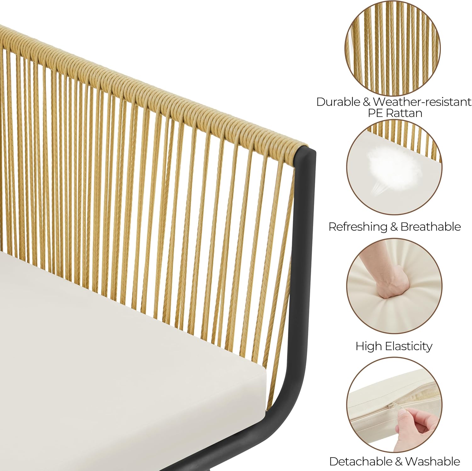 Detalle de Yaheetech 3TLG. Rattan Balkonset – 2-Sitzer Outdoor-Gartenmöbel mit Glas-Tisch