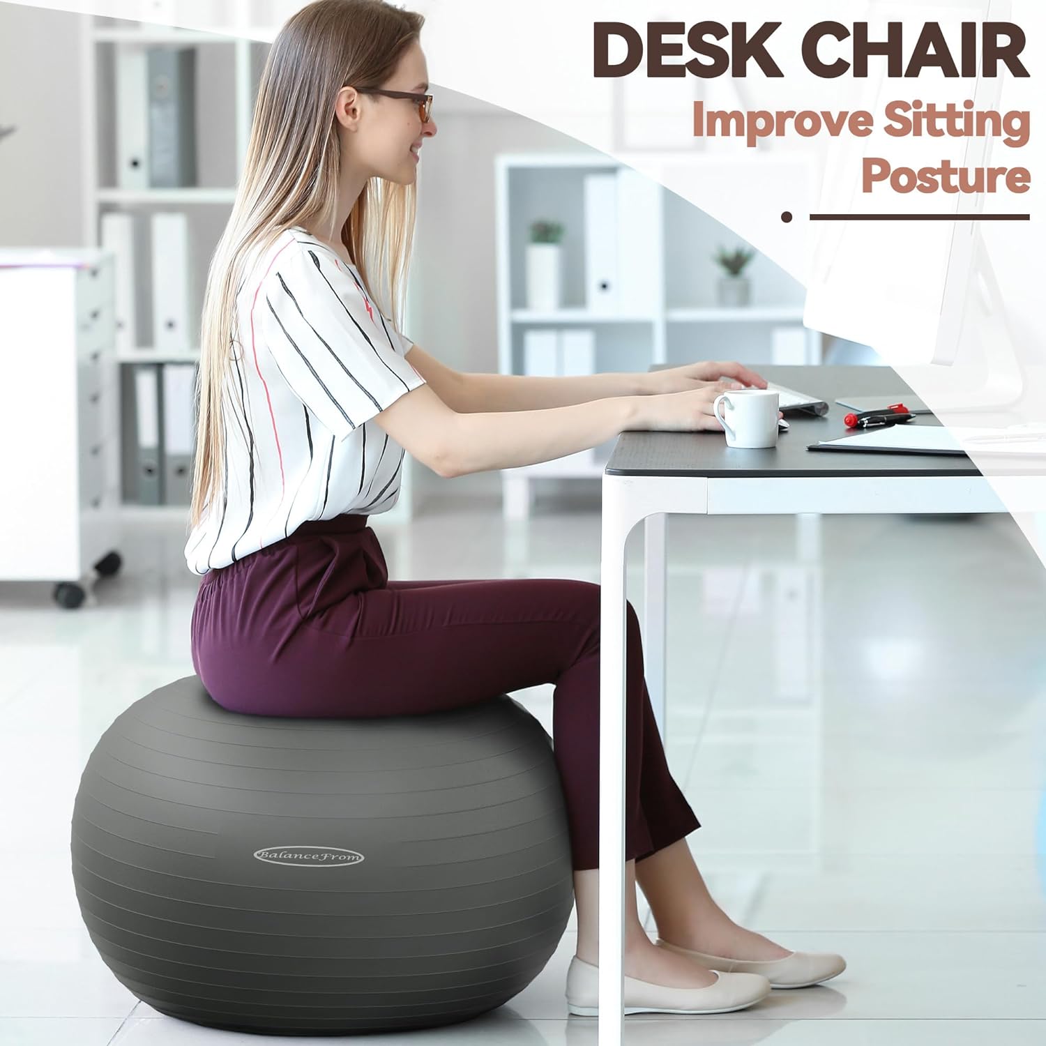 Detalle 2 de Fitvids Exercise Ball for Fitness, Yoga, Pilates (Quick Pump) – Anti-Burst, Slip Resistant Balance Ball