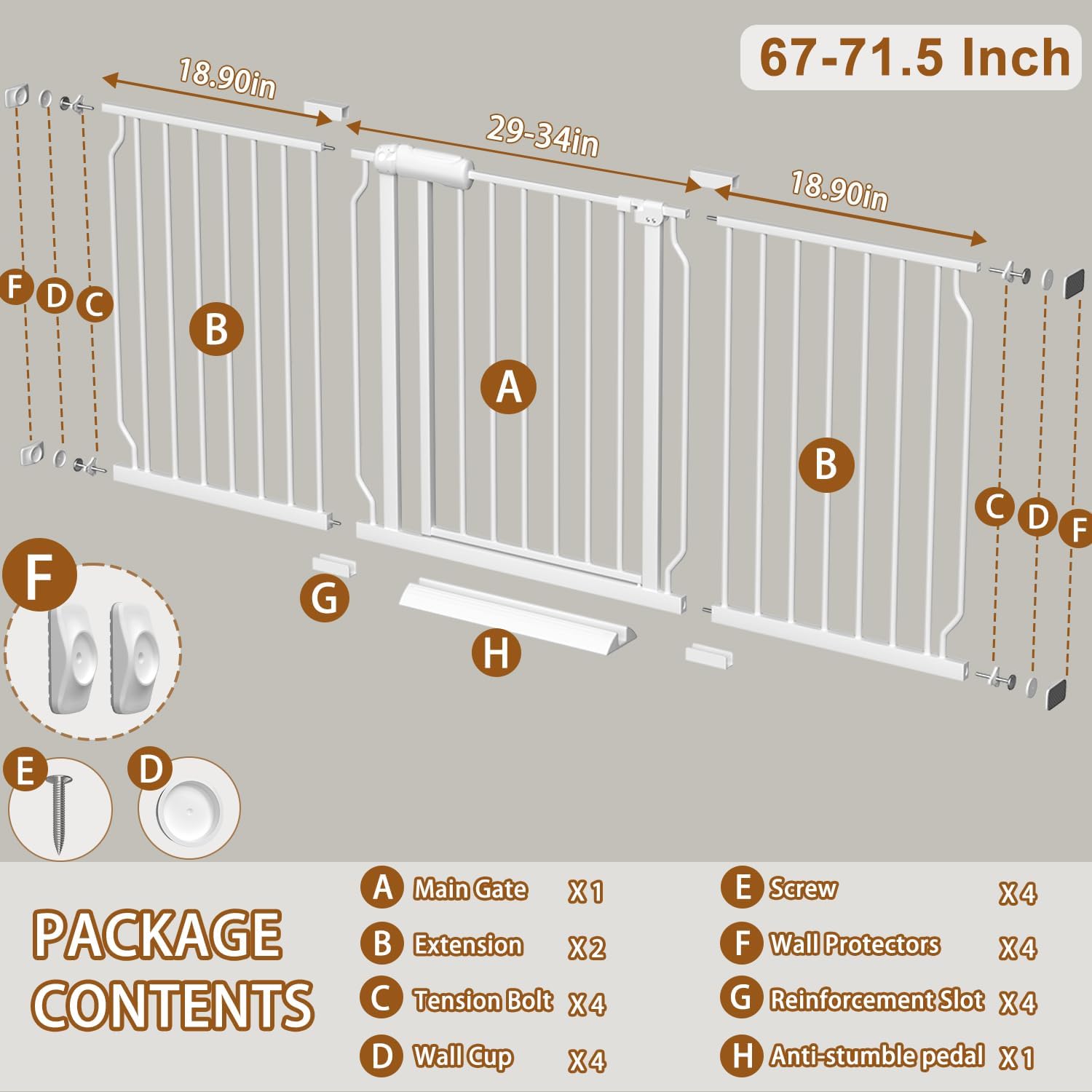Detalle de Fairy Baby W046White Extra-Wide Auto-Close Metal Safety Gate, 67–71.5 Inches