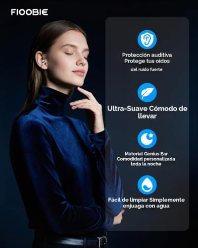 Detalle de Tapones Oídos Fioobie Pro-46dB AcousticWave: protección anti-ruido para dormir, viajar y estudiar