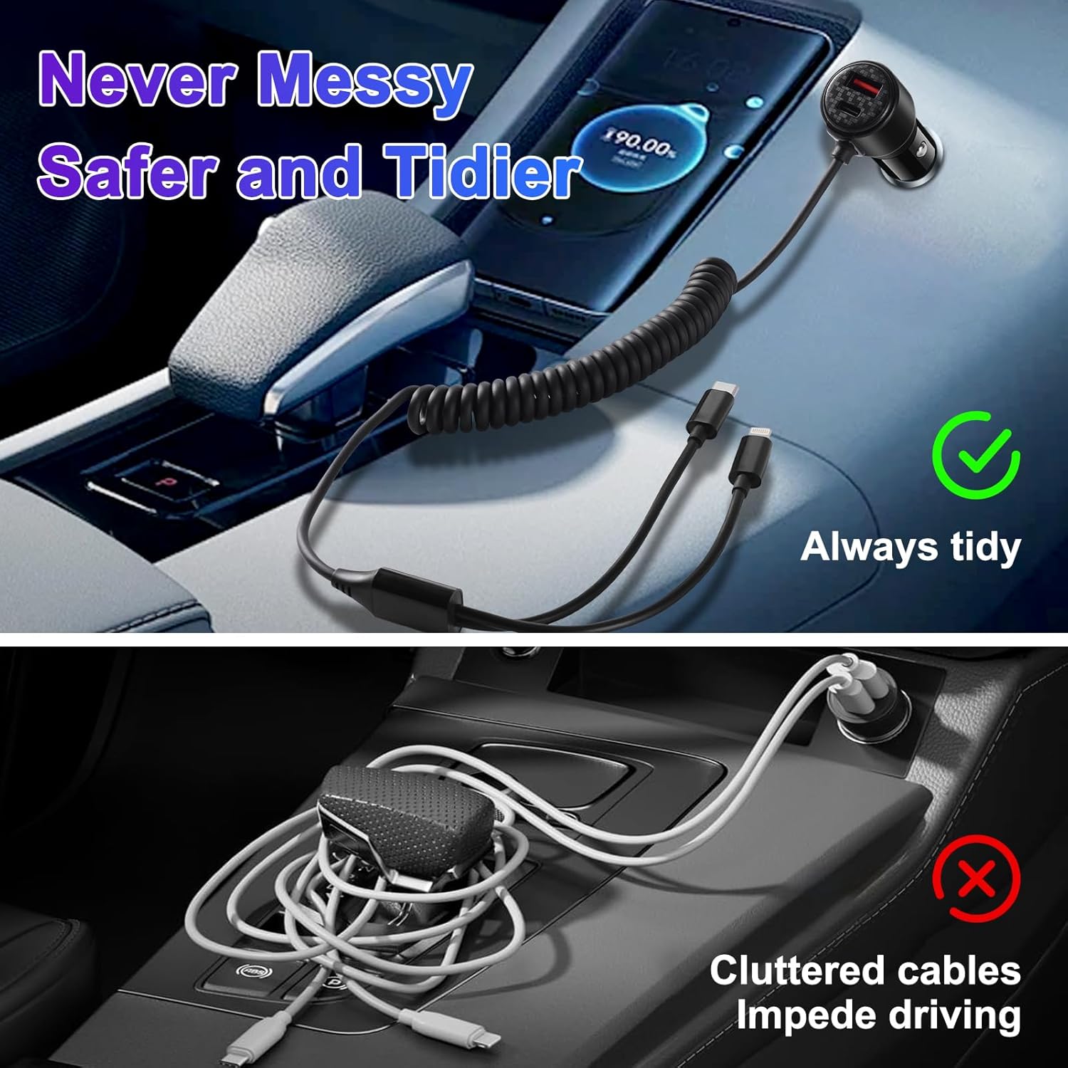 Thumbnail 4 de BUNUD USB Car Charger 66W with PD & QC 3.0 and coiled cable (Type C + Lightning)