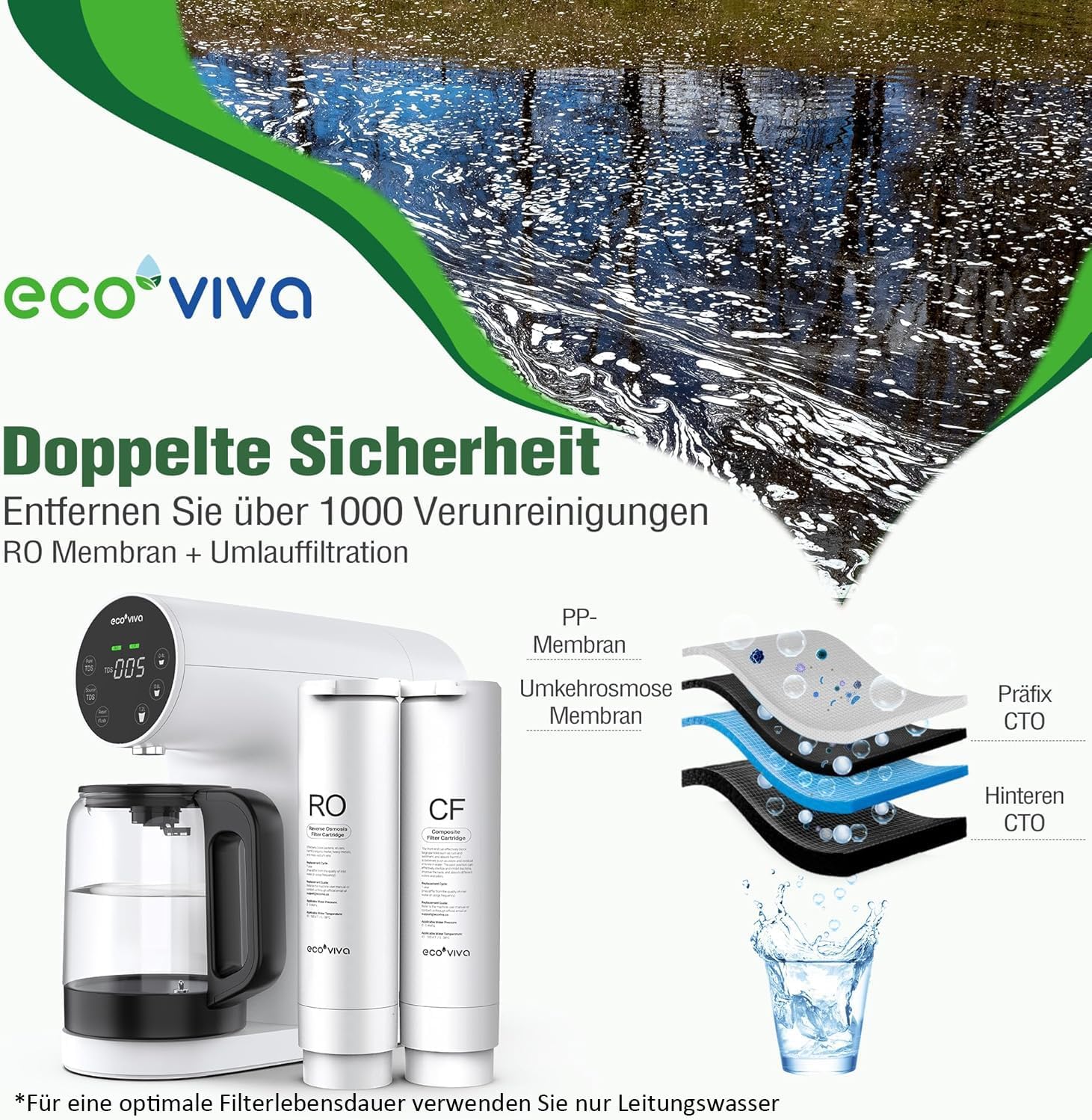 Detalle de Ecoviva Auftisch Osmoseanlage WP-RO-200G – Umkehrosmose-Wasserfilter mit 5-stufiger Filtration und TDS-Monitor