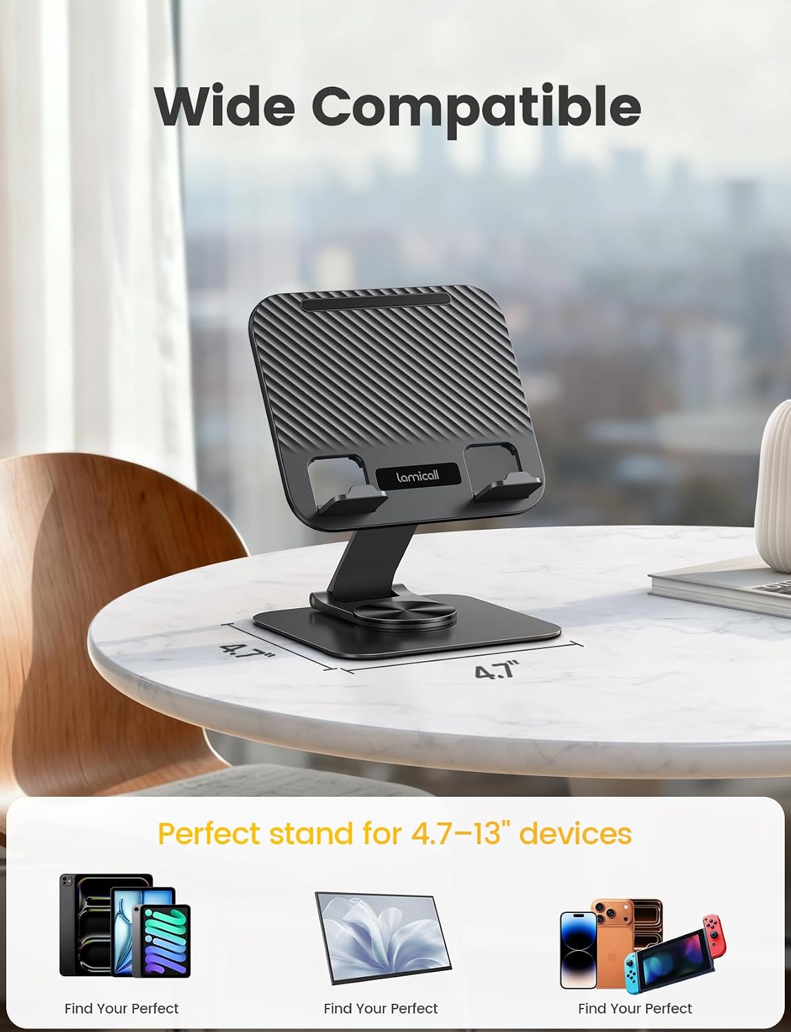Detalle de Lamicall STDT02-EU-BK Rotating Tablet Stand, Foldable 15 mm Design