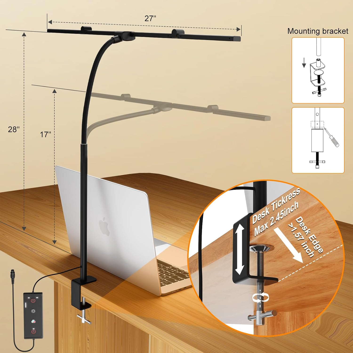 Thumbnail 5 de Kary Schreibtischlampe Led Dimmbar – 4-Lichtbalken, Klemmbar, Tageslichtlampe