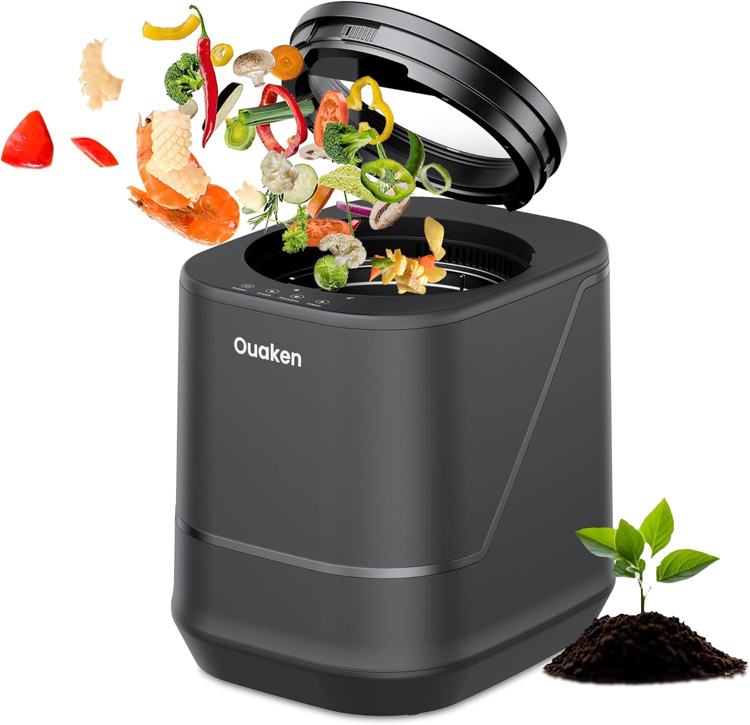 Detalle de Composter Elettrico da Cucina 4L Ouaken: compostaggio domestico silenzioso e senza odori
