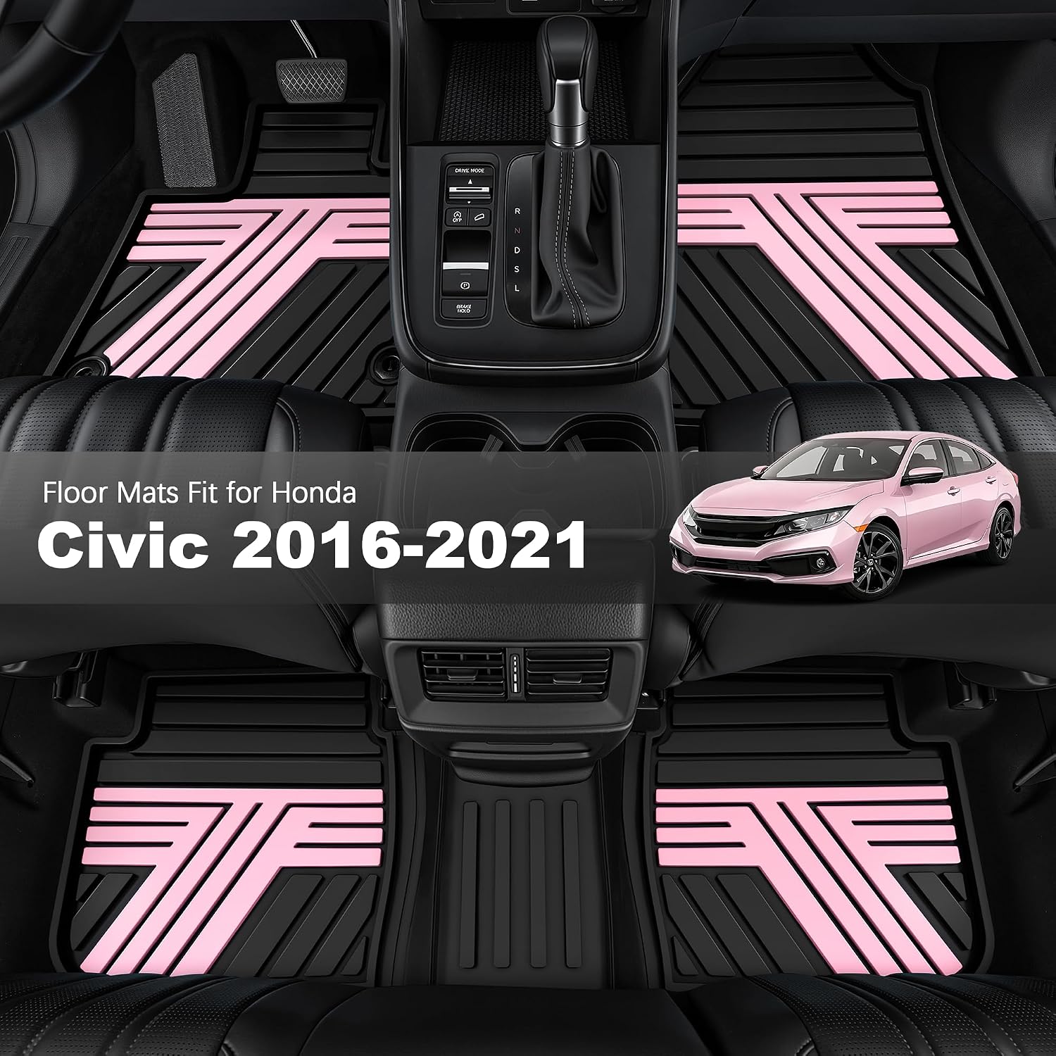 Thumbnail 2 de Floor Mats Fit for Honda Civic 2016-2021 (Sedan/Hatchback) & 2016-2020 Coupe, All Weather Custom Fit Anti-Slip Car Mats