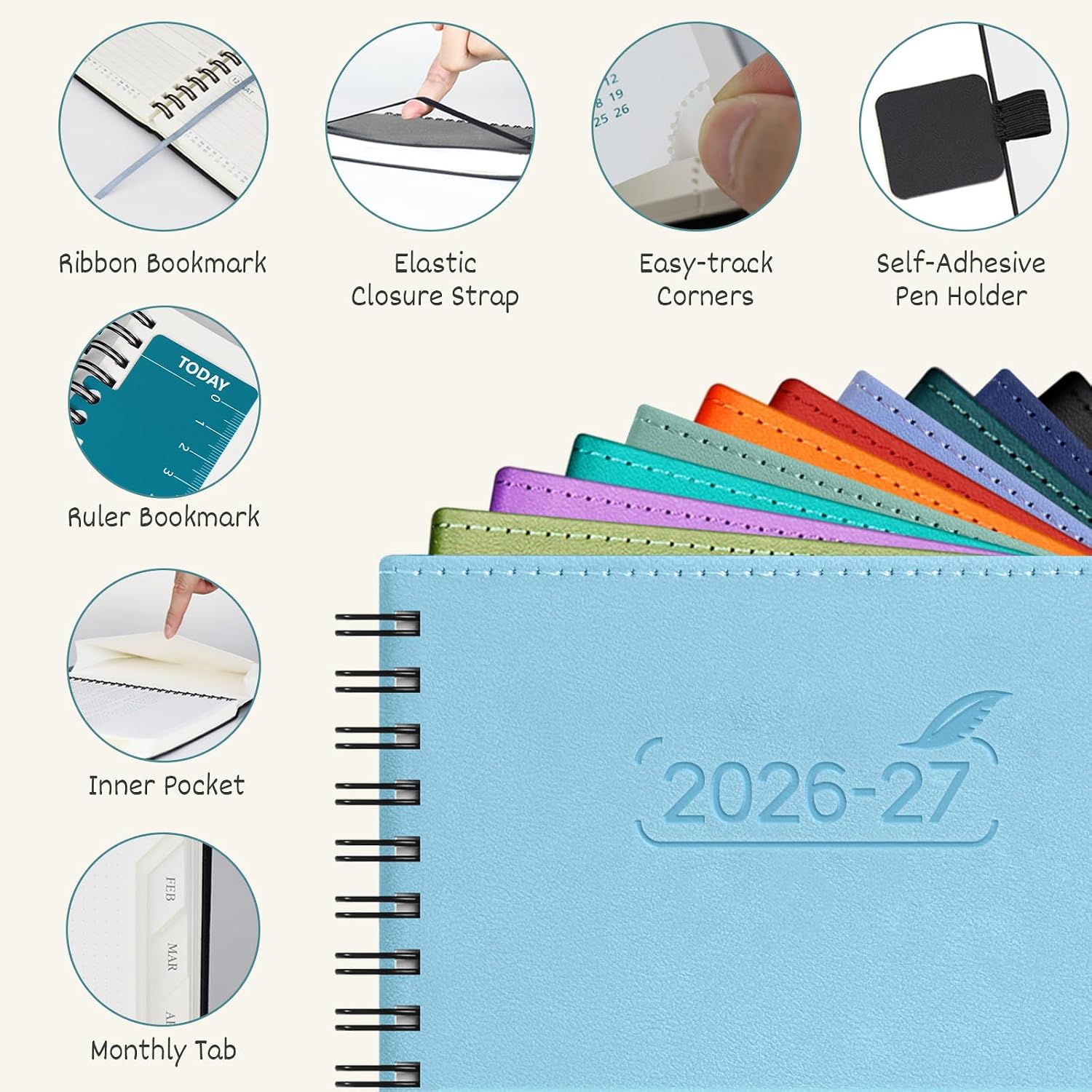 Thumbnail 4 de BEZEND A5 Academic Diary 2026-2027 Week to View – Dark Green PU Leather, Spiral