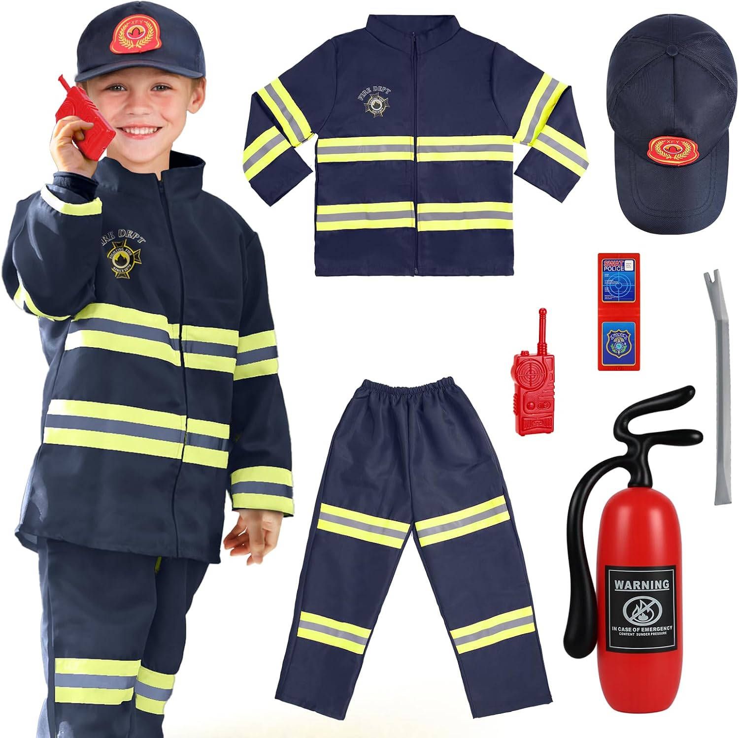 Detalle de AYBUY brandweermankostuum voor kinderen, 8-delig met accessoires