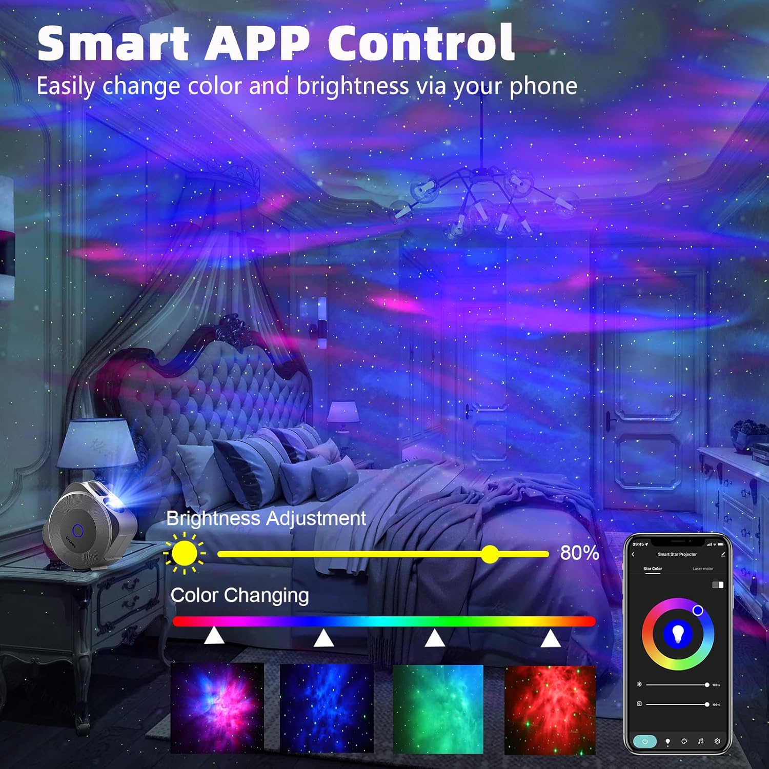Thumbnail 3 de Drcowu Proiettore Stelle Soffitto: lampada LED con 16,7 milioni di colori, controllo vocale e app