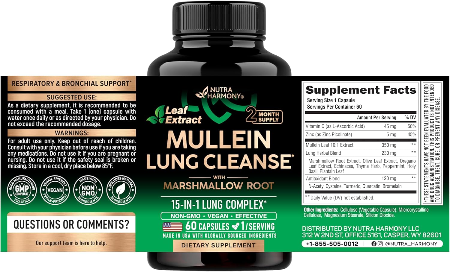 Detalle 2 de NUTRAHARMONY NH-MULLEINCPS60 Mullein Lung Detox, 60 Vegan Capsules