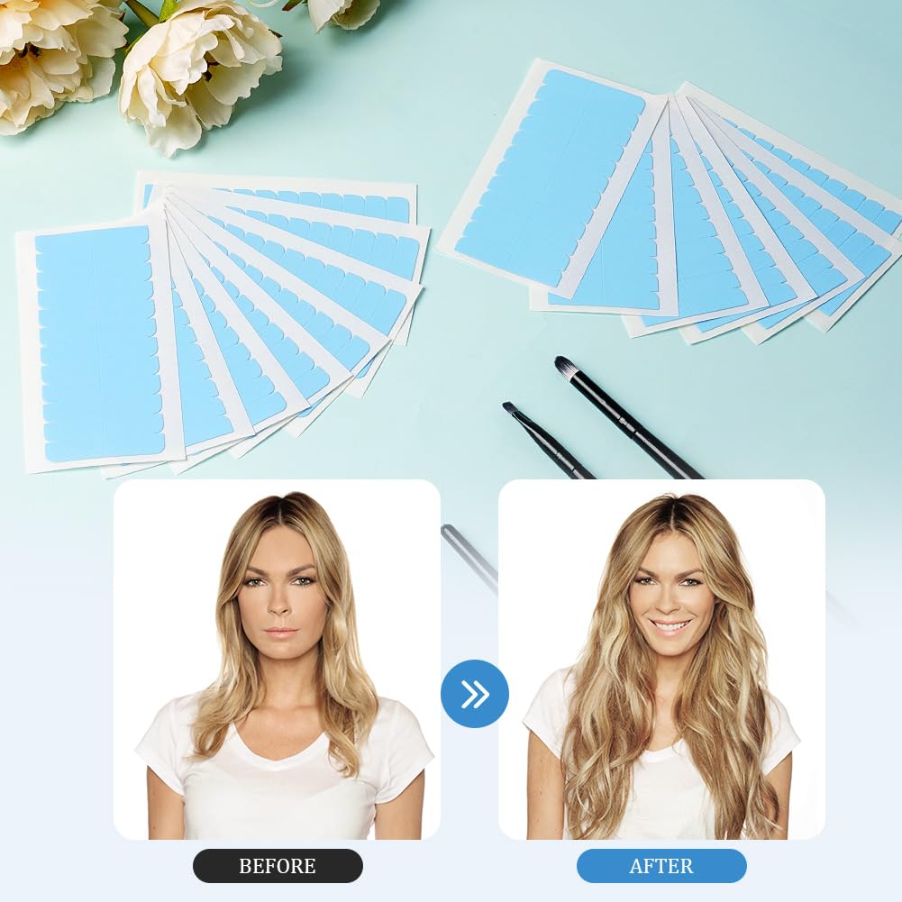 Detalle de LOPHE – Lot de 180 bandes adhésives double face pour extensions de cheveux (4 x 0,8 cm, bleu)