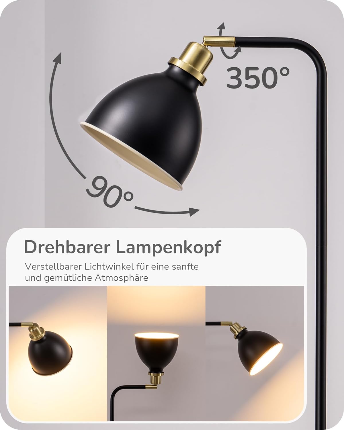 Thumbnail 1 de EDISHINE Industrielle Stehlampe im Retro-Look mit verstellbarem Kopf, E27 & LED (schwarz)