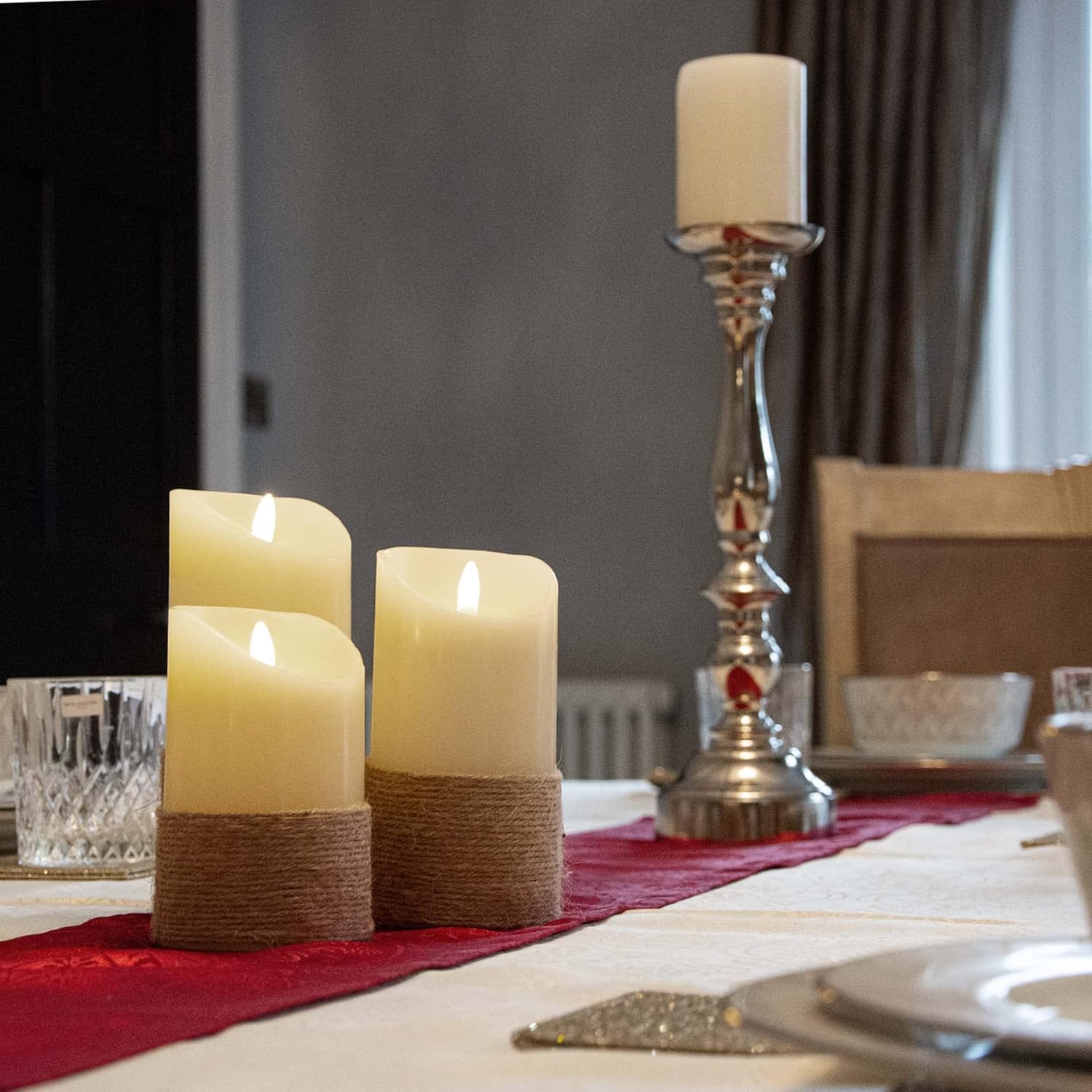 Thumbnail 4 de iN LED Candles (Set of 3) with dancing flame effect, rope design and remote control