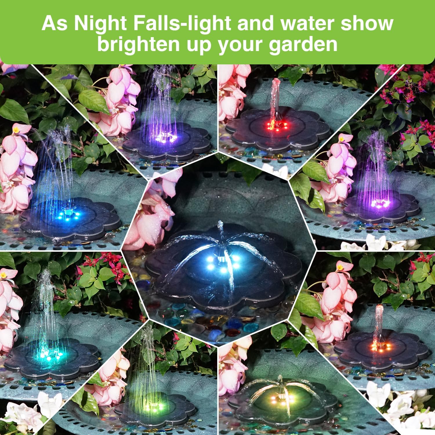 Thumbnail 5 de SZMP Solar Springbrunnen LED – 3,5W Glas-Solarteichpumpe mit 2000mAh Akku, 7 Wasserstilen und 4 Fixierungen
