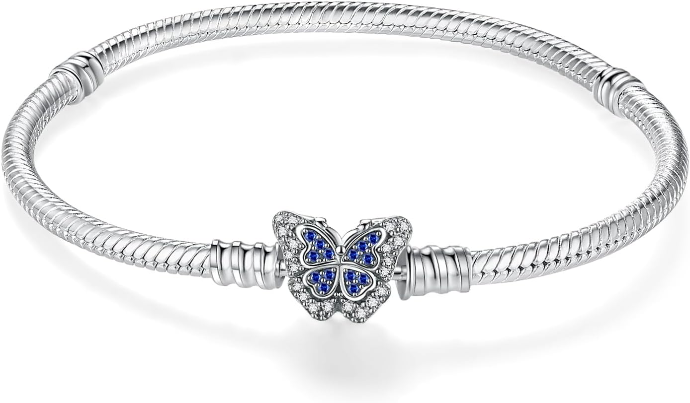 Detalle de LNQOBU Damen-Armband aus 925 Silber mit Schlangen-Optik, Herz-Verschluss & Charms
