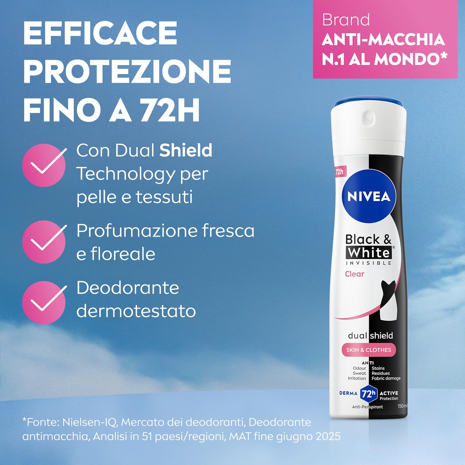 Detalle 2 de NIVEA Black & White Invisible Original Spray – Deodorante antitraspirante 6 x 150 ml