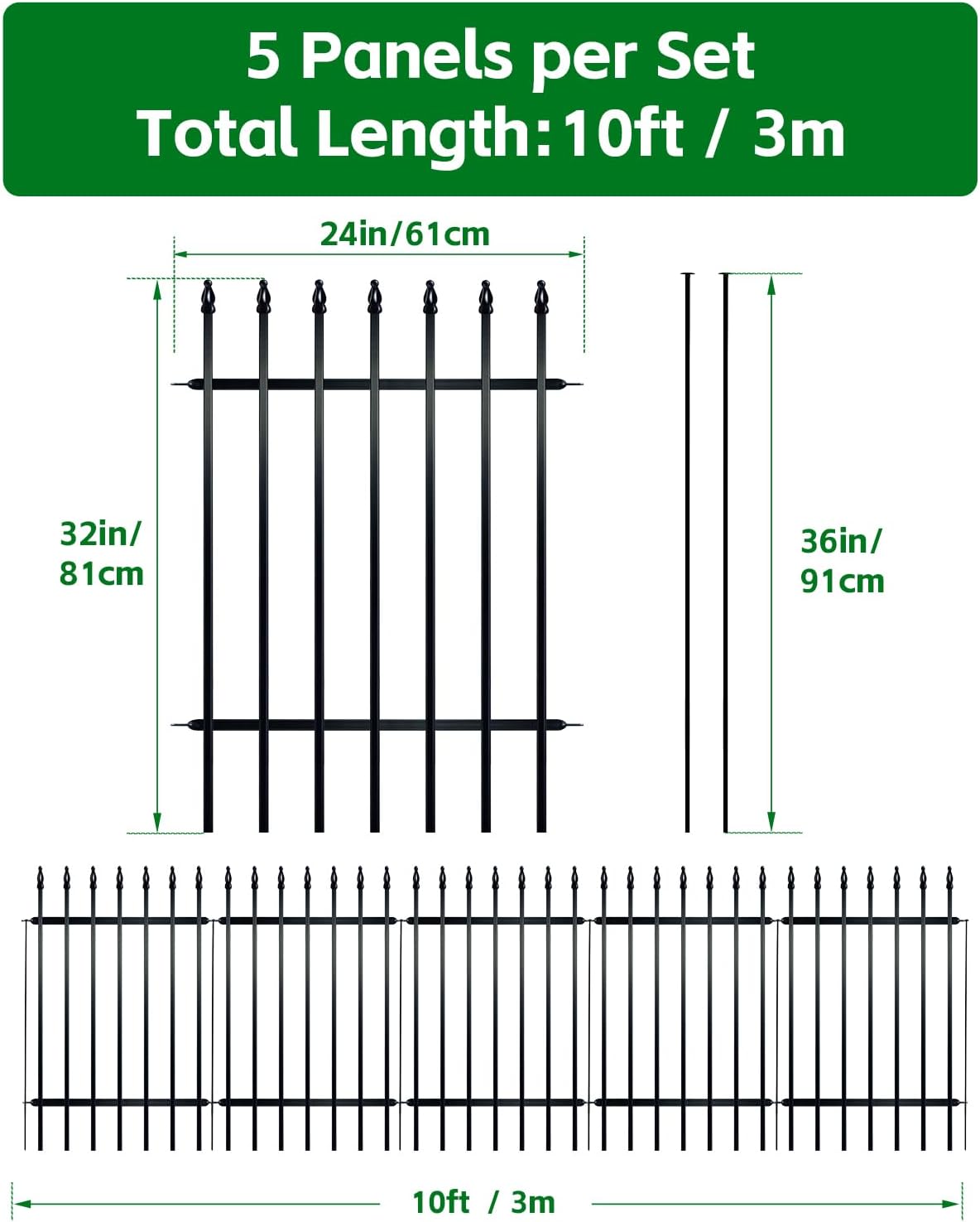 Thumbnail 1 de ARIFARO Decorative Metal Garden Fence 81 cm high, 5-pack 🏡