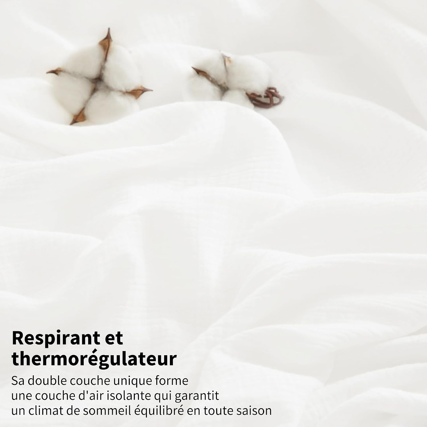 Detalle de YASMENG Parure de lit double en gaze de coton 240x260 blanc, housse de couette zippée et taie 65x65