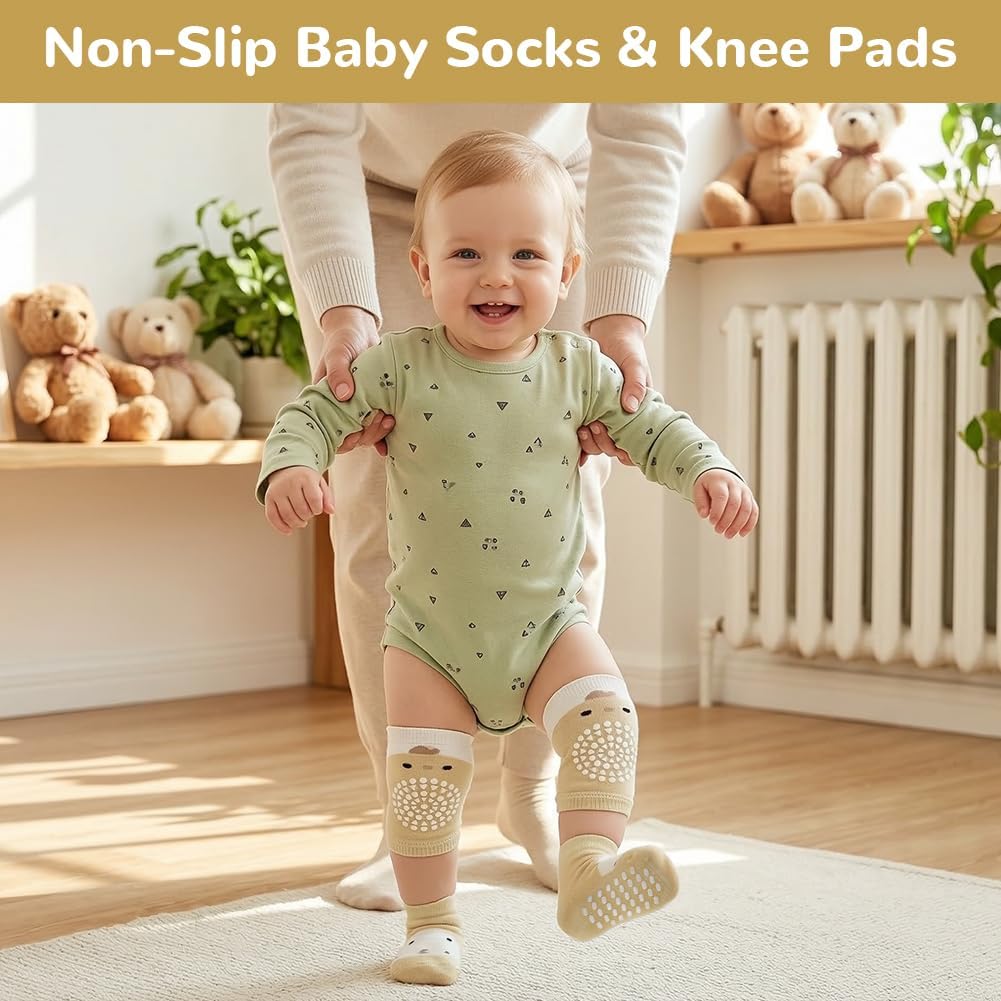 Thumbnail 6 de AOOTE Baby Socks and Knee Pad Set, 3 Pairs Each with Rubber-Dot Socks