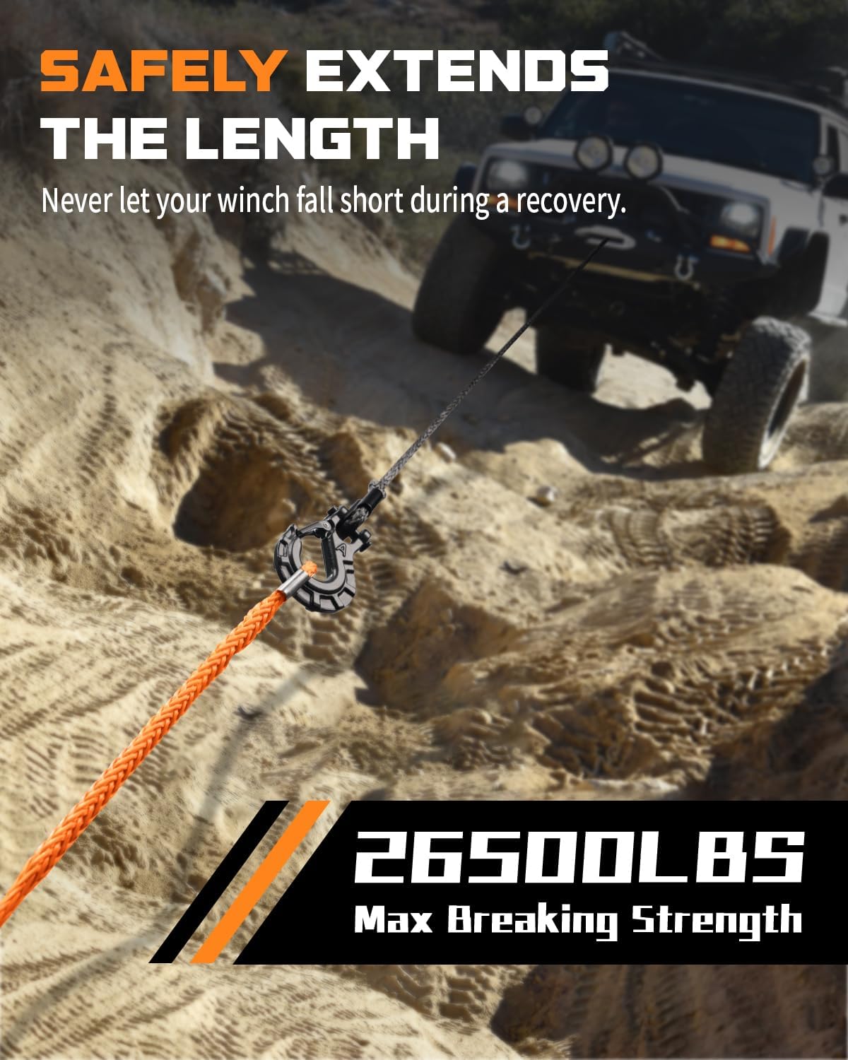 Thumbnail 1 de DAYDOOR Winch Rope Extension 3/8'' x 50ft Synthetic Winch Extension Rope