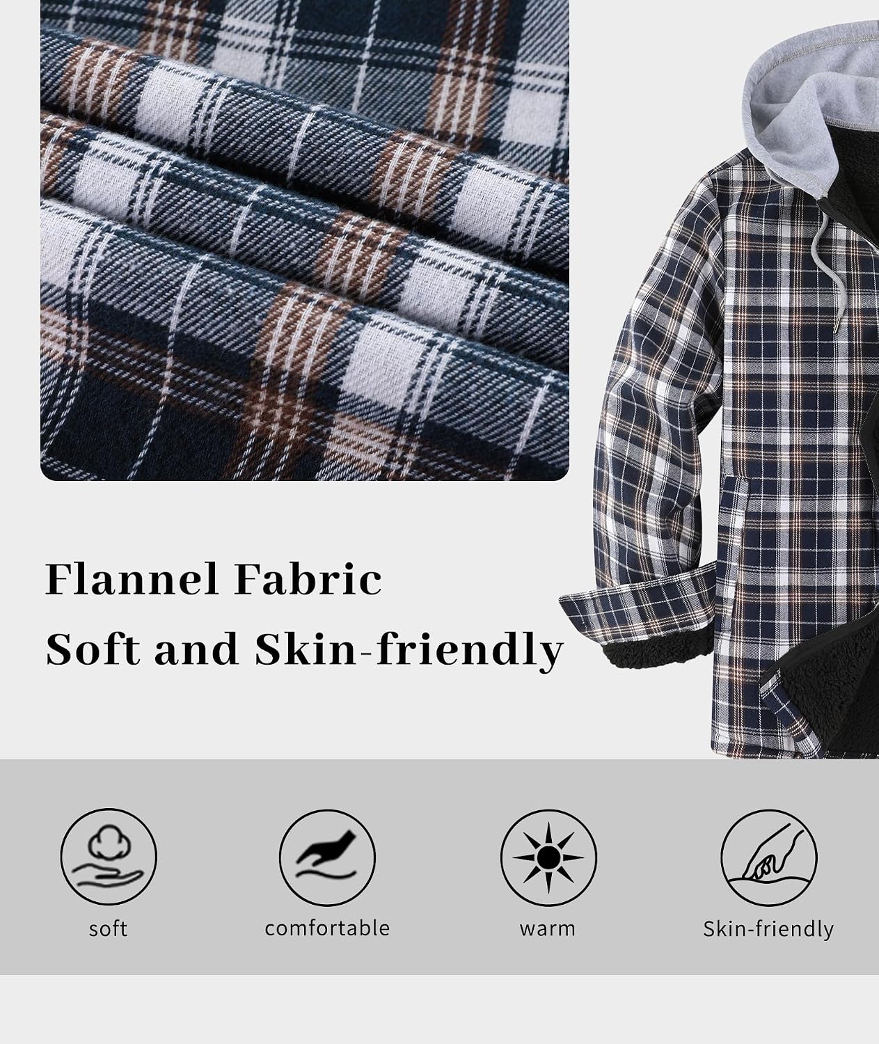 Detalle de ZITY Men's Flannel Jacket, Polyester-Nylon Blend