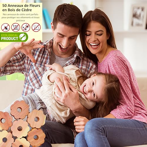 Detalle de Zidina Anti Mites Textiles – Pack de 50 Anneaux pour Vêtements avec Mini Bouteille d'Huile de Bois de Cèdre (4,5 ml)