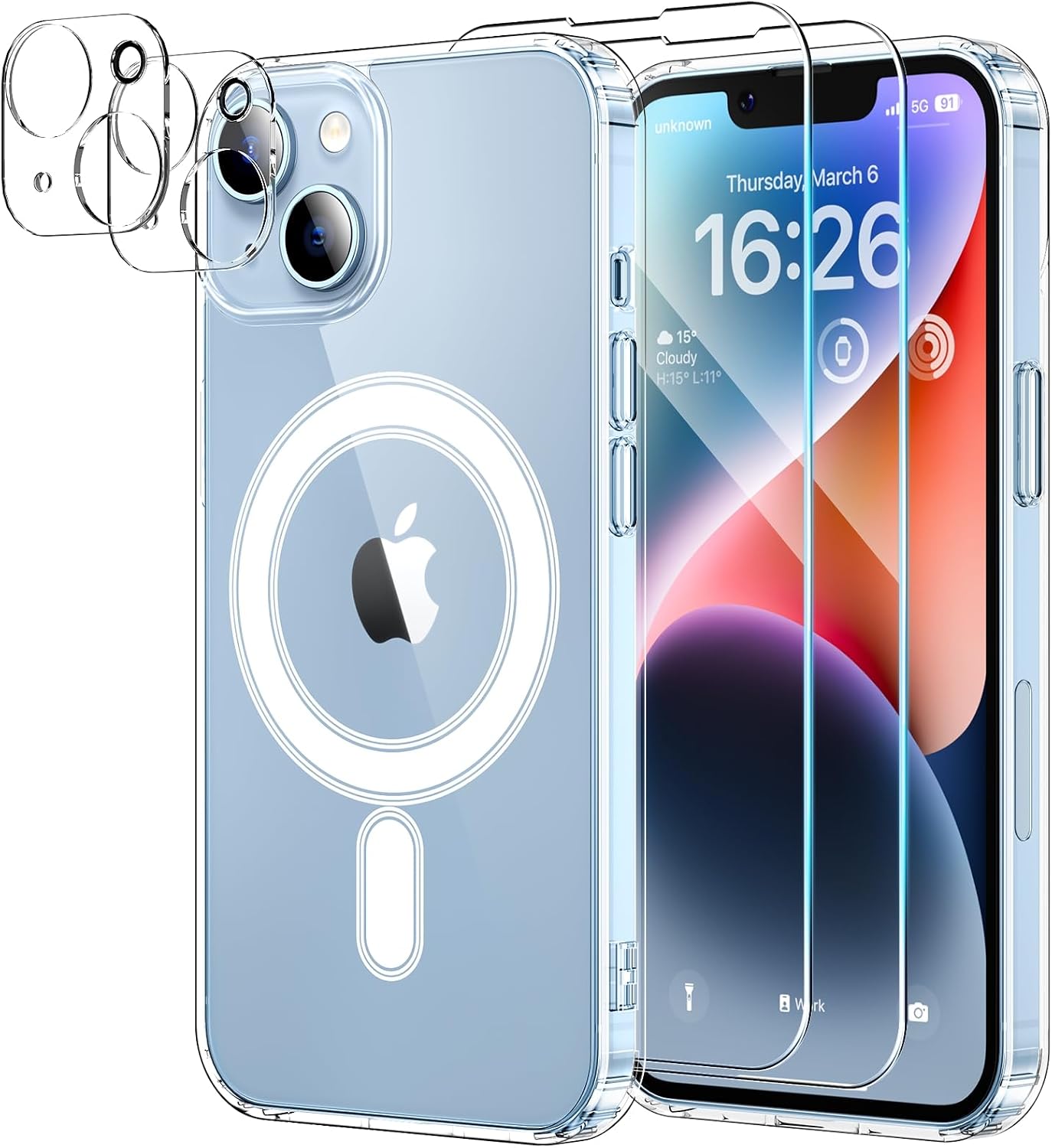 Detalle de YNMEacc iPhone 14 magnetic clear case with 2 screen protectors