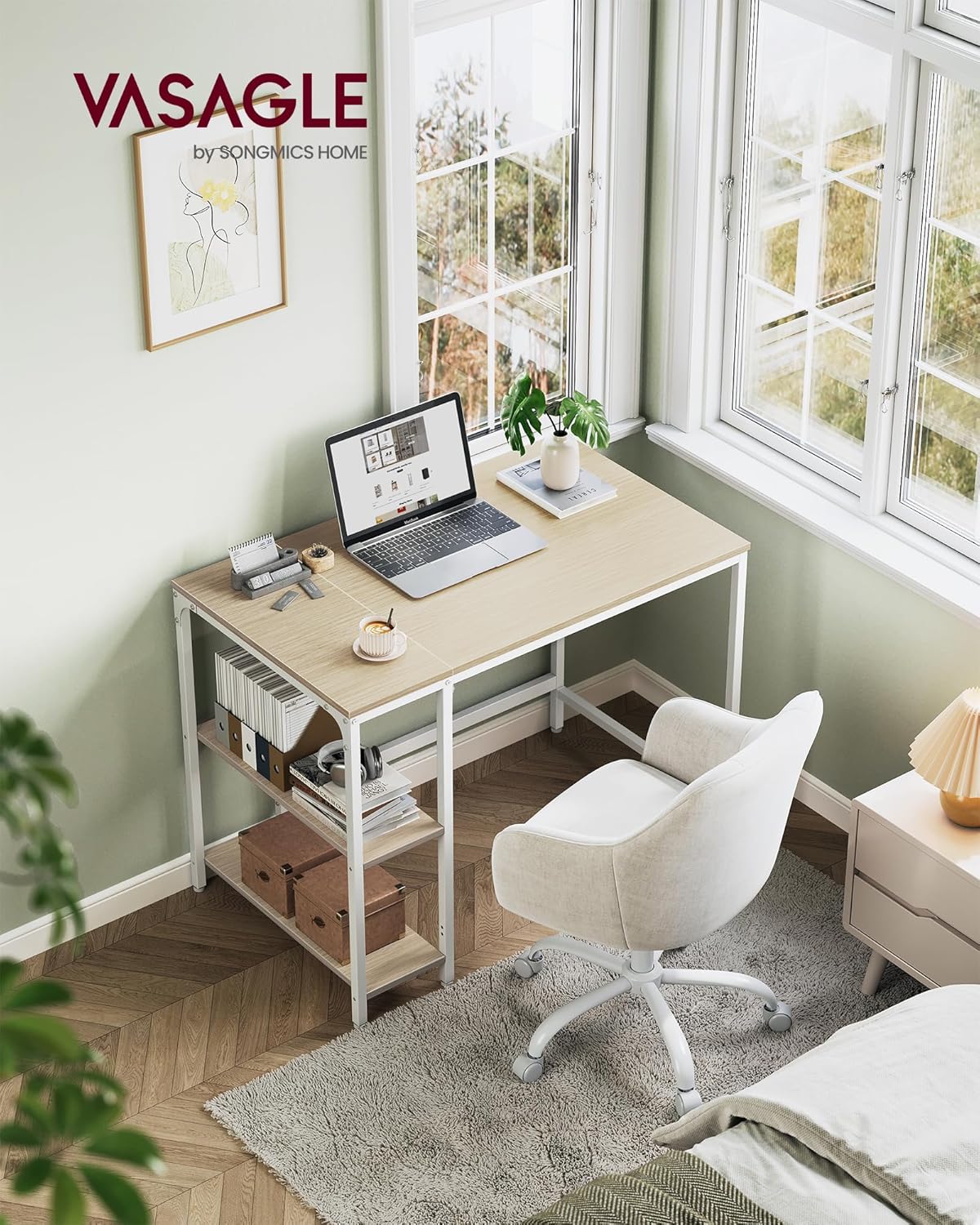 Thumbnail 1 de VASAGLE Computertisch LWD046L01 – 100 × 50 cm, naturbeige/perlweiß, stabiler Bürotisch