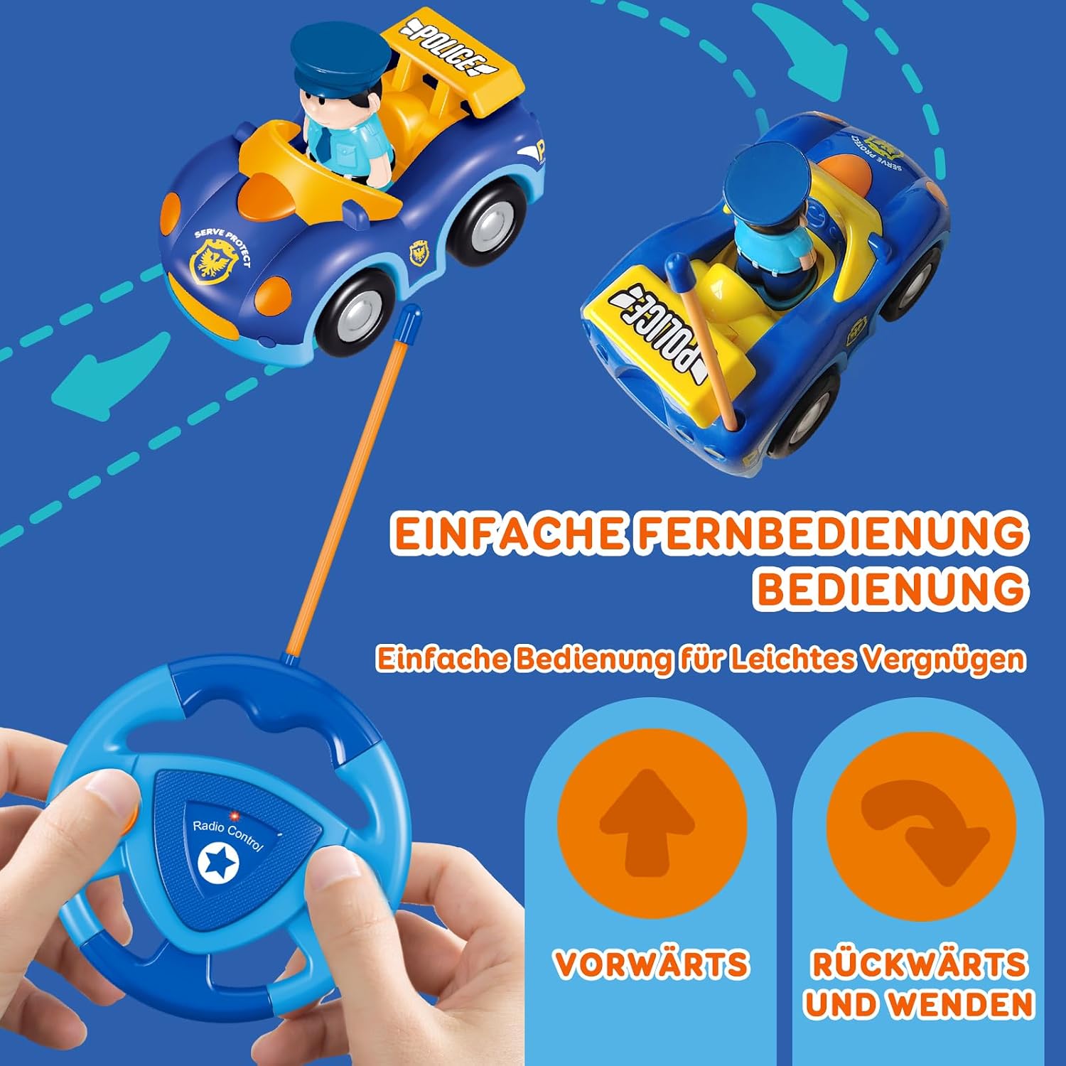Detalle 1 de Pup Go Kleinkind RC Polizeiauto mit Musik & Lichtern (ab 18 Monaten) inkl. 2 austauschbaren Fahrfiguren