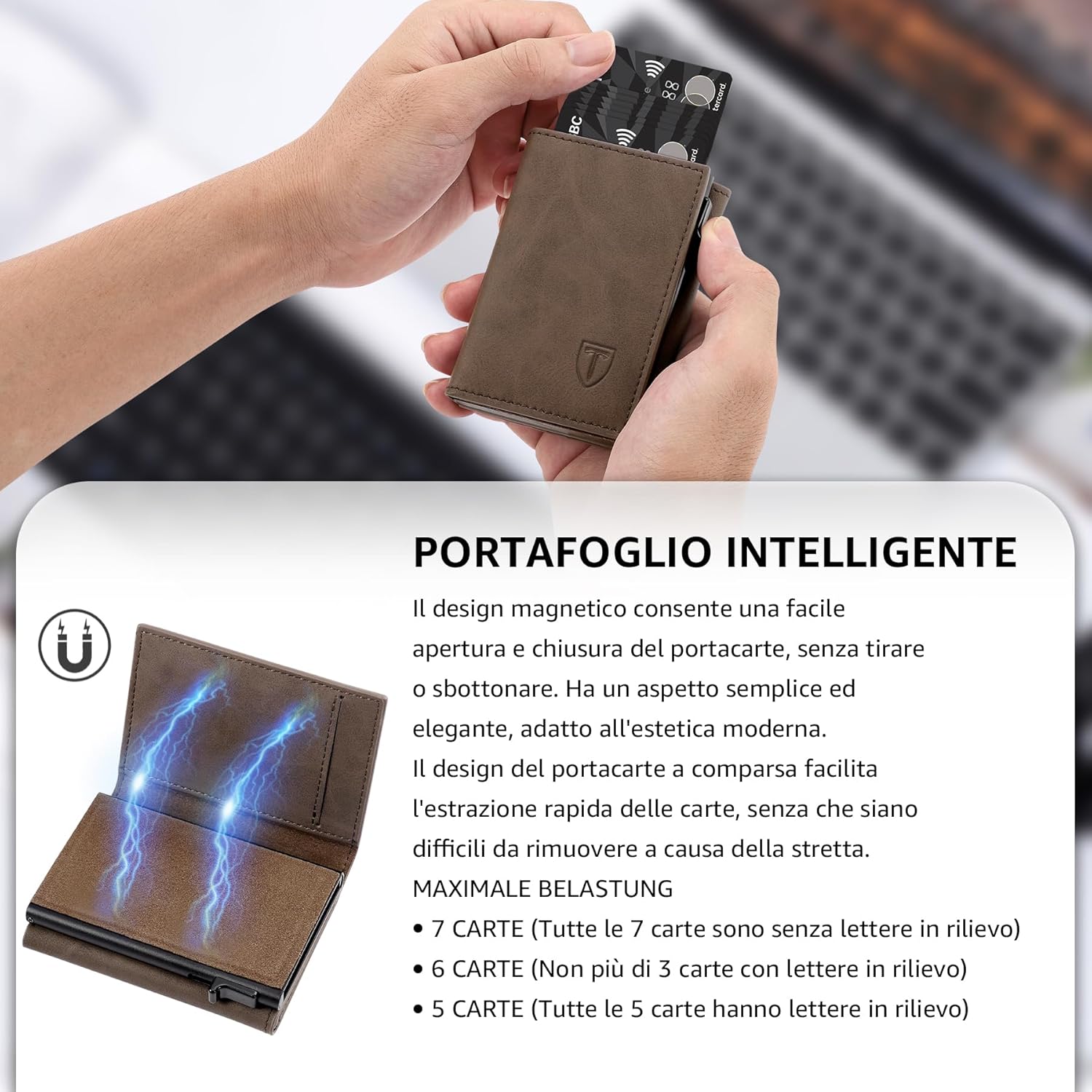 Detalle 2 de Tomylv Portafoglio Uomo RFID Magnetico Chiusura – Slim, con ID Window e mini portamonete