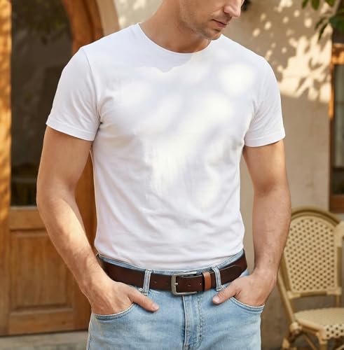 Detalle de VRLEGEND ceinture homme en cuir véritable marron, 140 cm, largeur 3,8 cm
