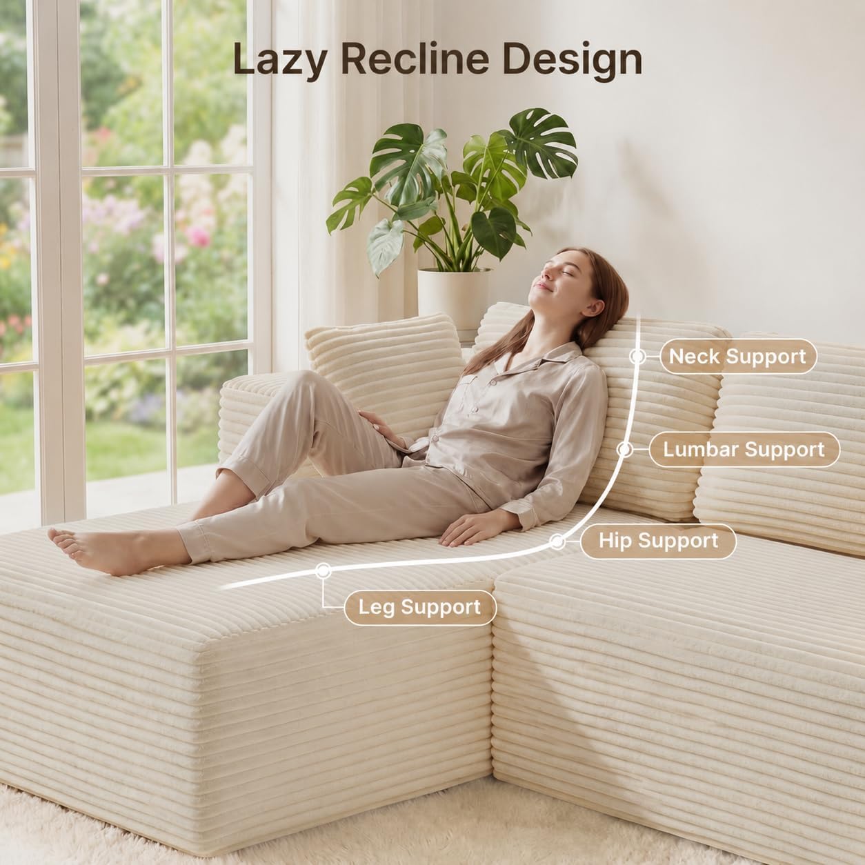 Thumbnail 6 de Xbro Hoekbank, 3-zits L-bank met longchair links in beige ribstof