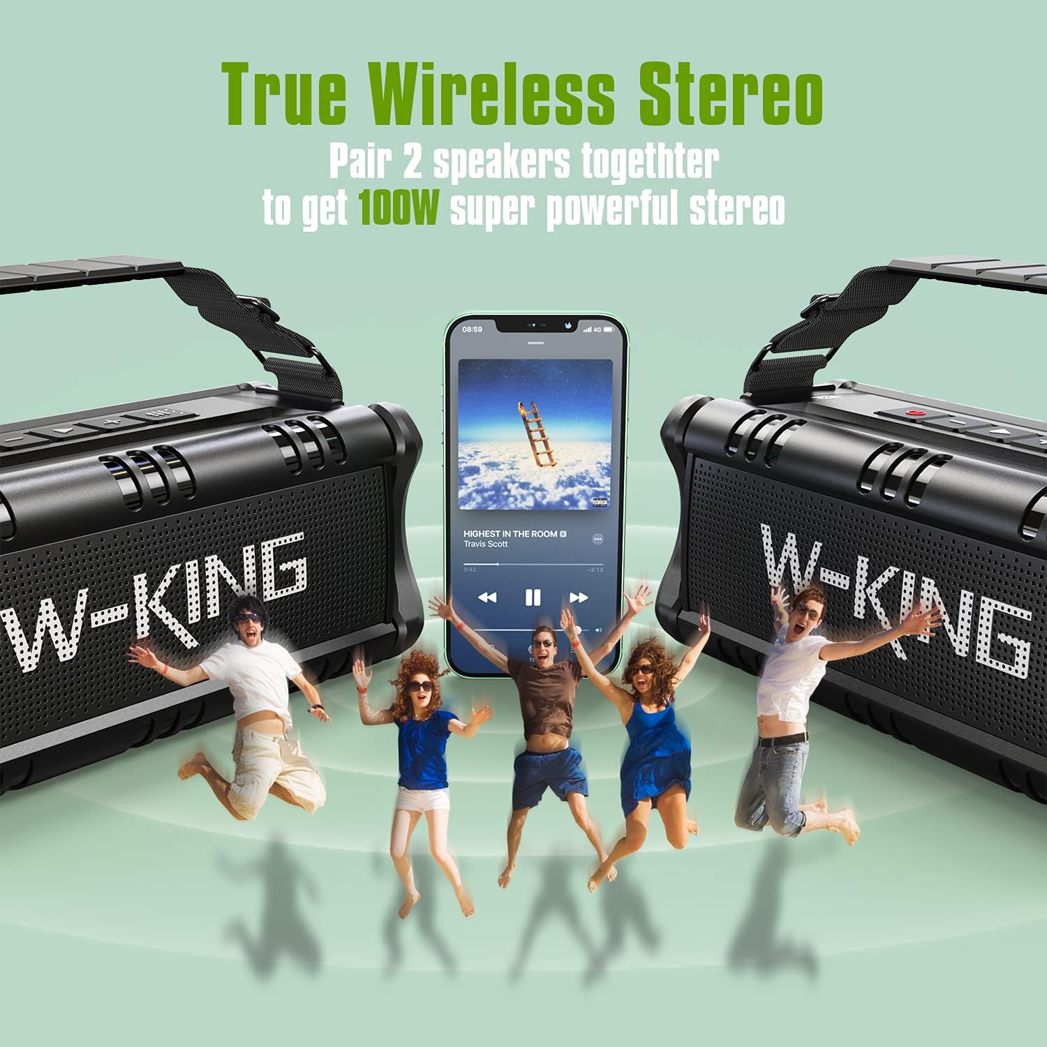 Thumbnail 4 de W-KING 90W Max Bluetooth Speaker (IPX6) with NFC, TF Card, AUX & 40H playtime