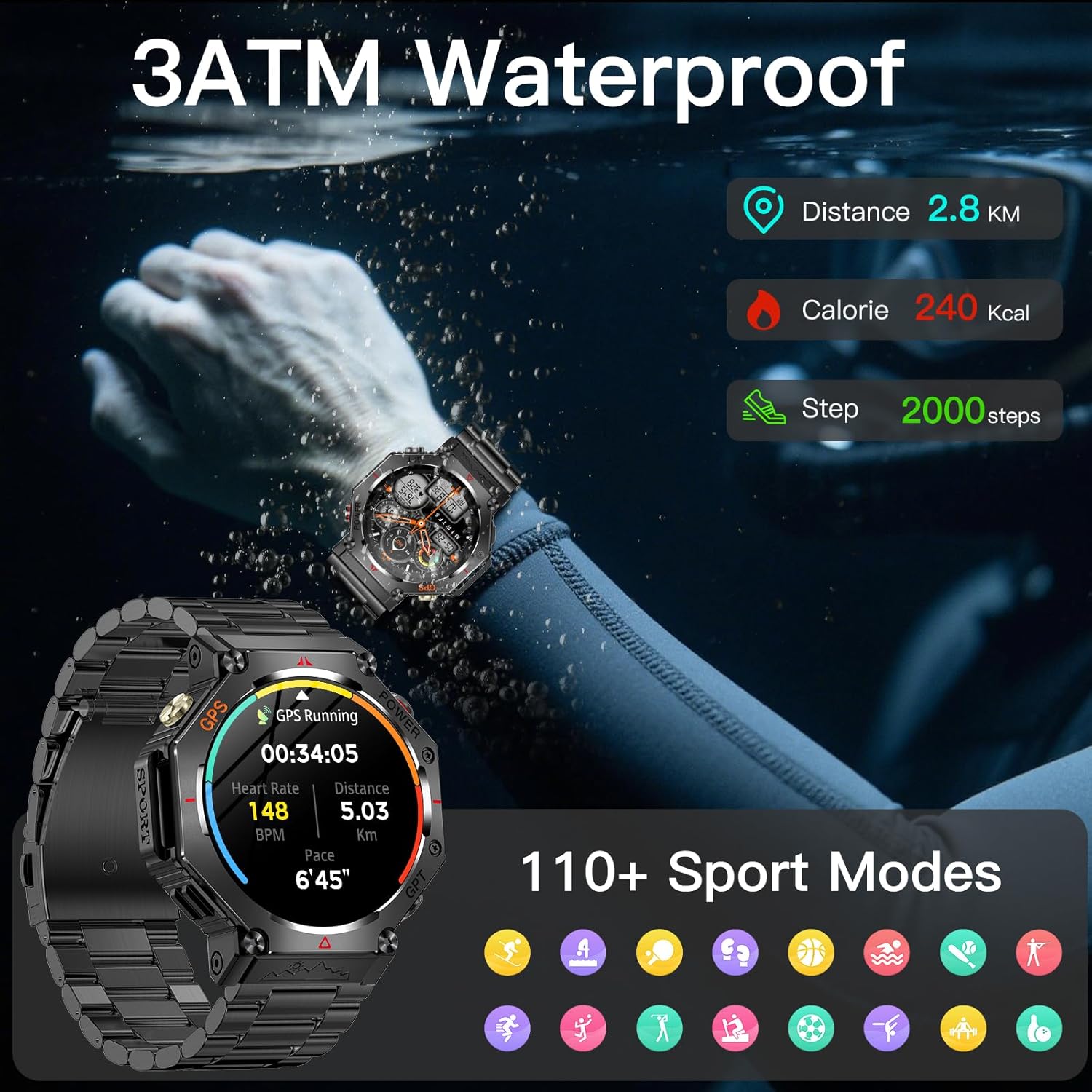 Detalle de Smart Watch for Men with GPS, AI-GPT and 3ATM Waterproof