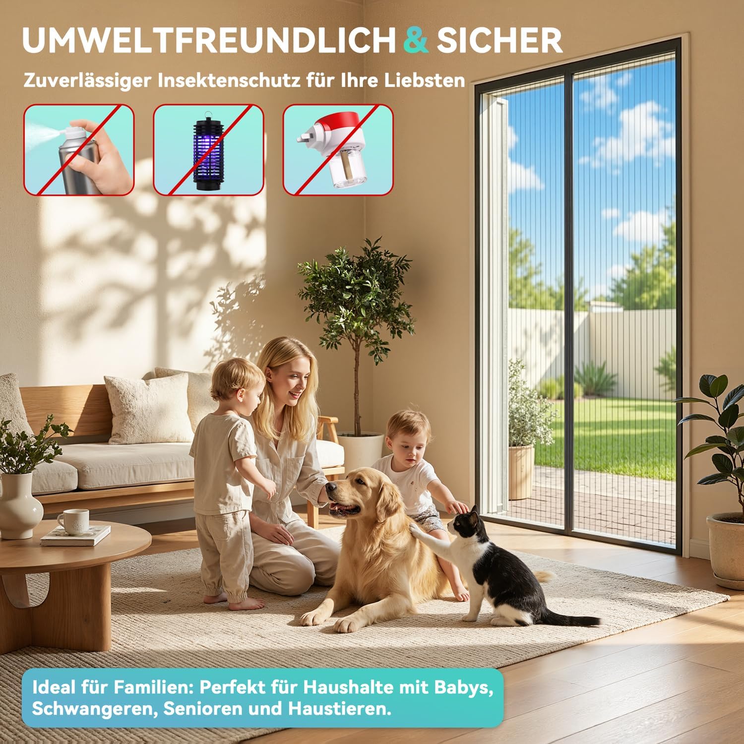 Thumbnail 3 de Auxmir Fliegengitter Balkontür Magnet 120x200 cm – Extra Starke Magnete, Ohne Bohren, Verdickt Klettverschluss 4 cm, Schwarz