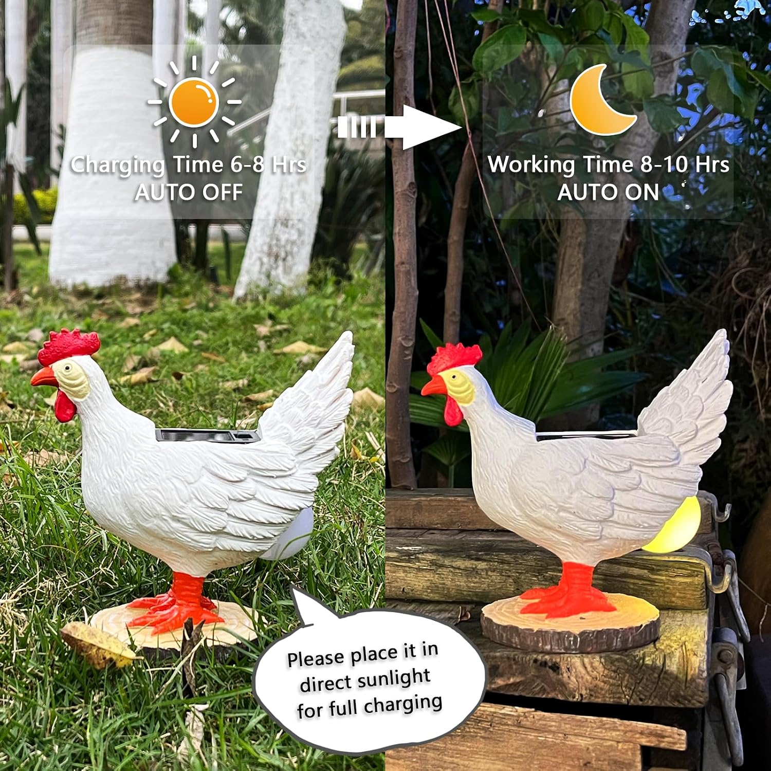 Thumbnail 3 de Solar Chicken Egg Lamp Garden Statue