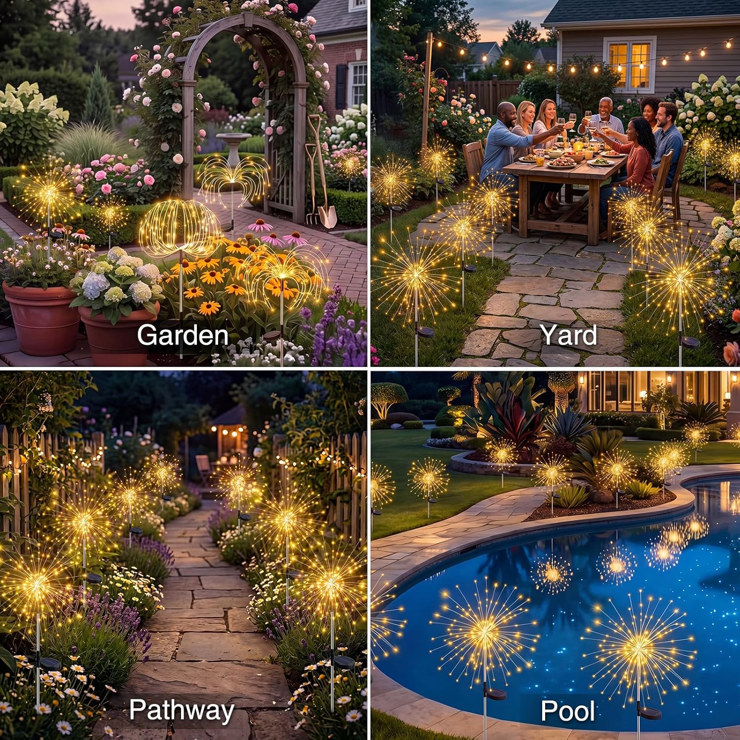 Thumbnail 4 de btfarm 4 Pack Solar Lights Outdoor Garden – 120 LEDs, 8 Modes, Waterproof Starburst Decor