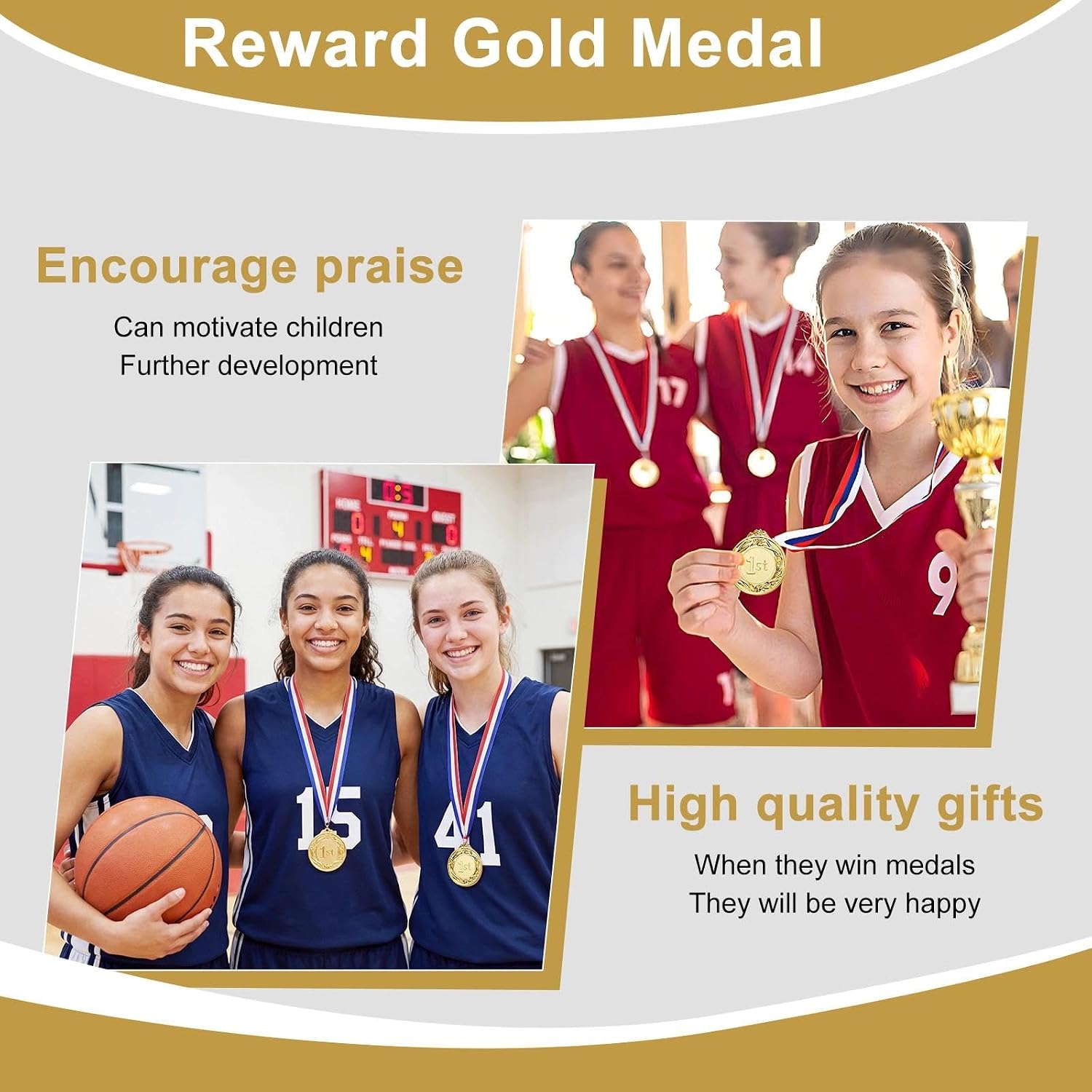 Detalle 2 de Eulihent 12 Pack Gold Metal Medals for Children and Adults – 2 Inch with Ribbon