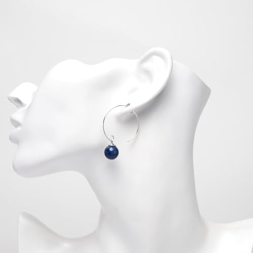 Detalle 2 de Treasure Bay Lapis Lazuli Hoop Drop Earrings in 925 Sterling Silver