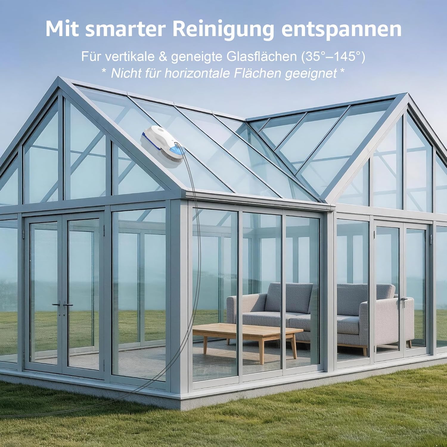 Detalle de Hutt R10 Fensterputzroboter – Hybrid Nass-Trocken Reinigung mit Dual-Drive