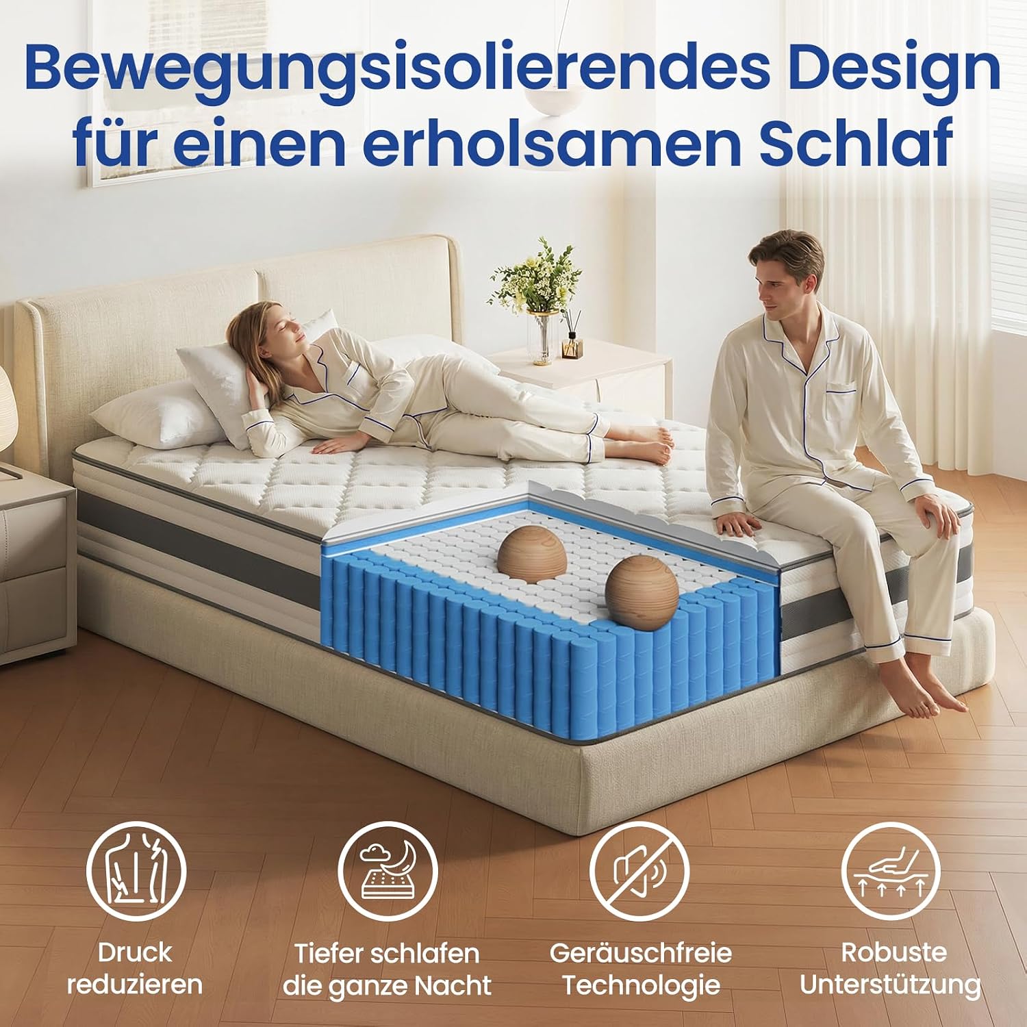 Thumbnail 5 de BedStory Matratze 90x200 cm – Taschenfederkern mit Memory-Schaum Komfortschicht