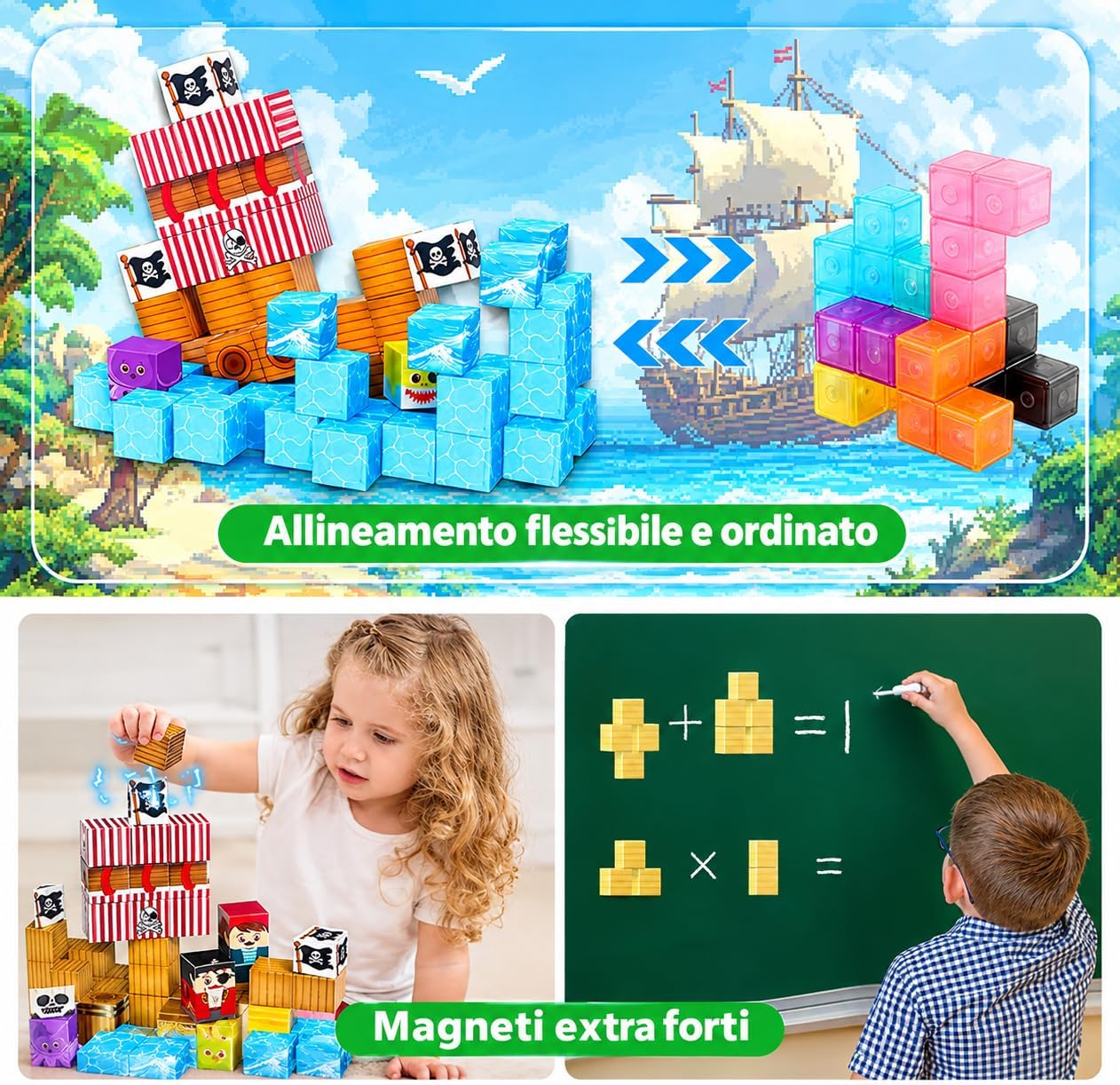 Detalle 1 de ToyUnited M112 magnetische bouwstenen, 100-delige piratenschipset