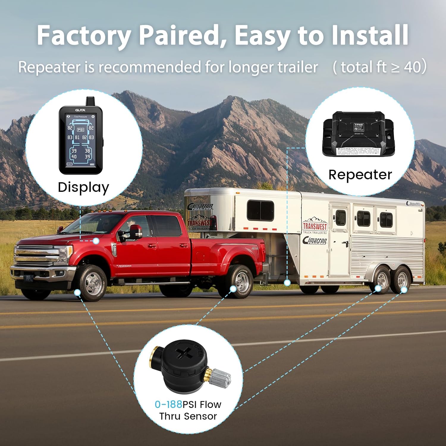 Thumbnail 5 de GUTA GT80 Trailer TPMS with Color Touchscreen Display: Real-Time Tire Monitoring for RVs, Trailers, and More