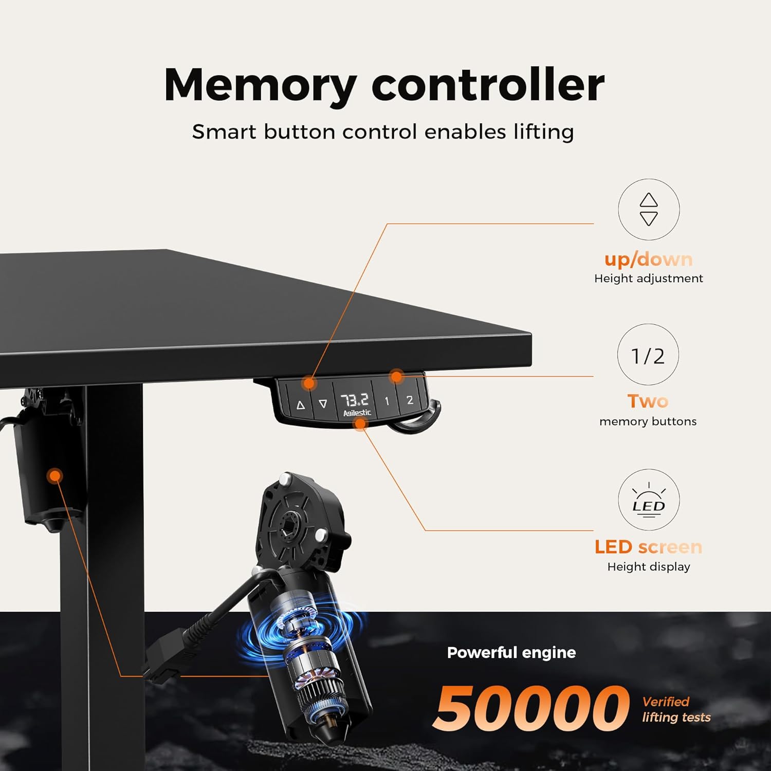 Thumbnail 6 de Agilestic Height-Adjustable Electric Desk, 160x80 cm: A practical sit-stand workstation for home and office