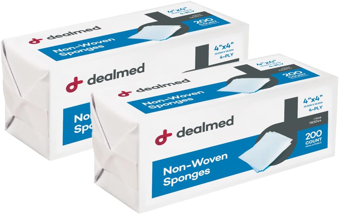 Detalle de Dealmed Non-Woven Gauze Sponges - 4-Ply, 4" x 4" (200 Count per Sleeve, Pack of 2)
