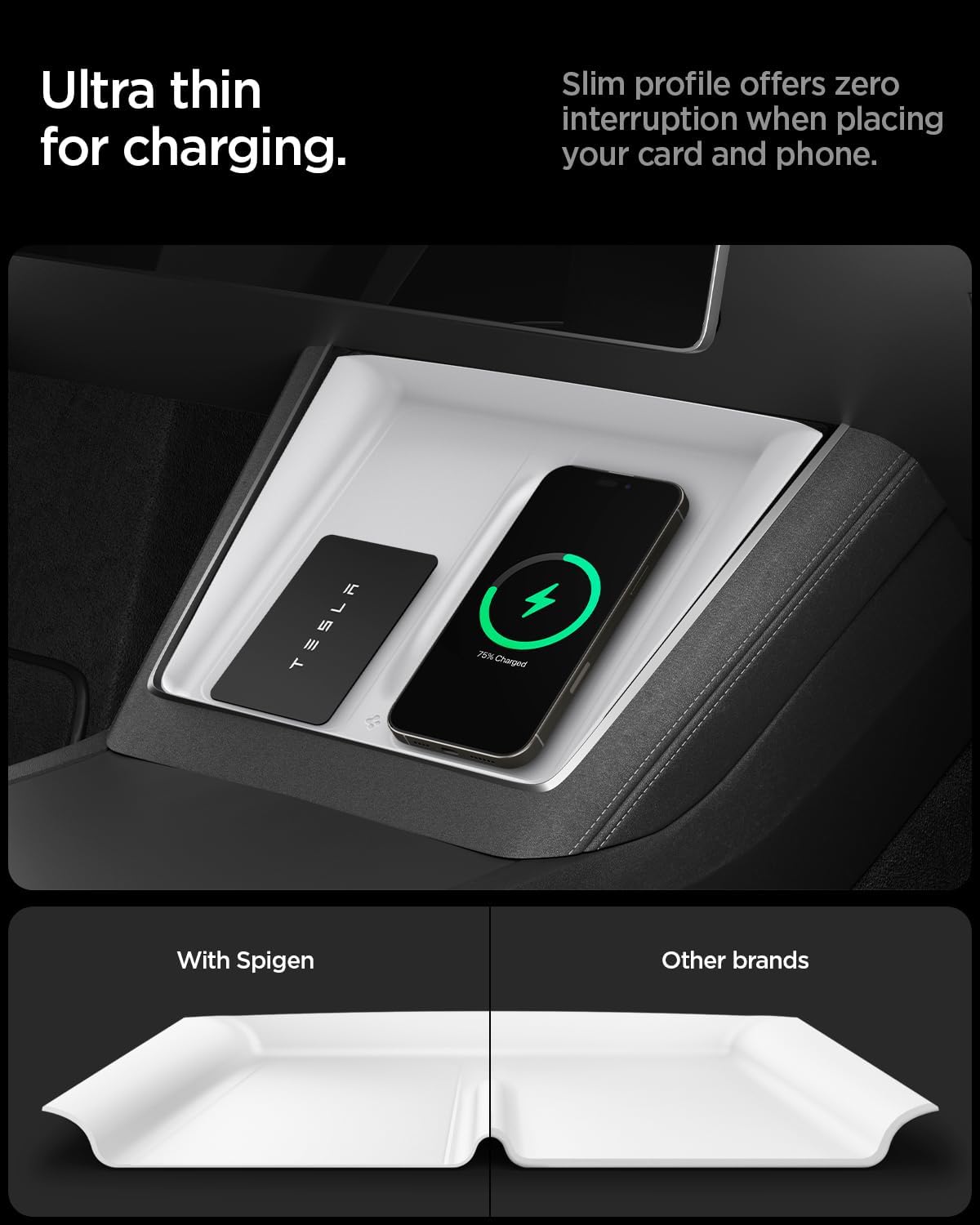 Detalle 2 de Spigen Mittelkonsole Abdeckung für kabelloses Ladepad (Tesla Model Y Juniper 2025/2026) – Ultraflach 0,8 mm, Silikon – Weiß
