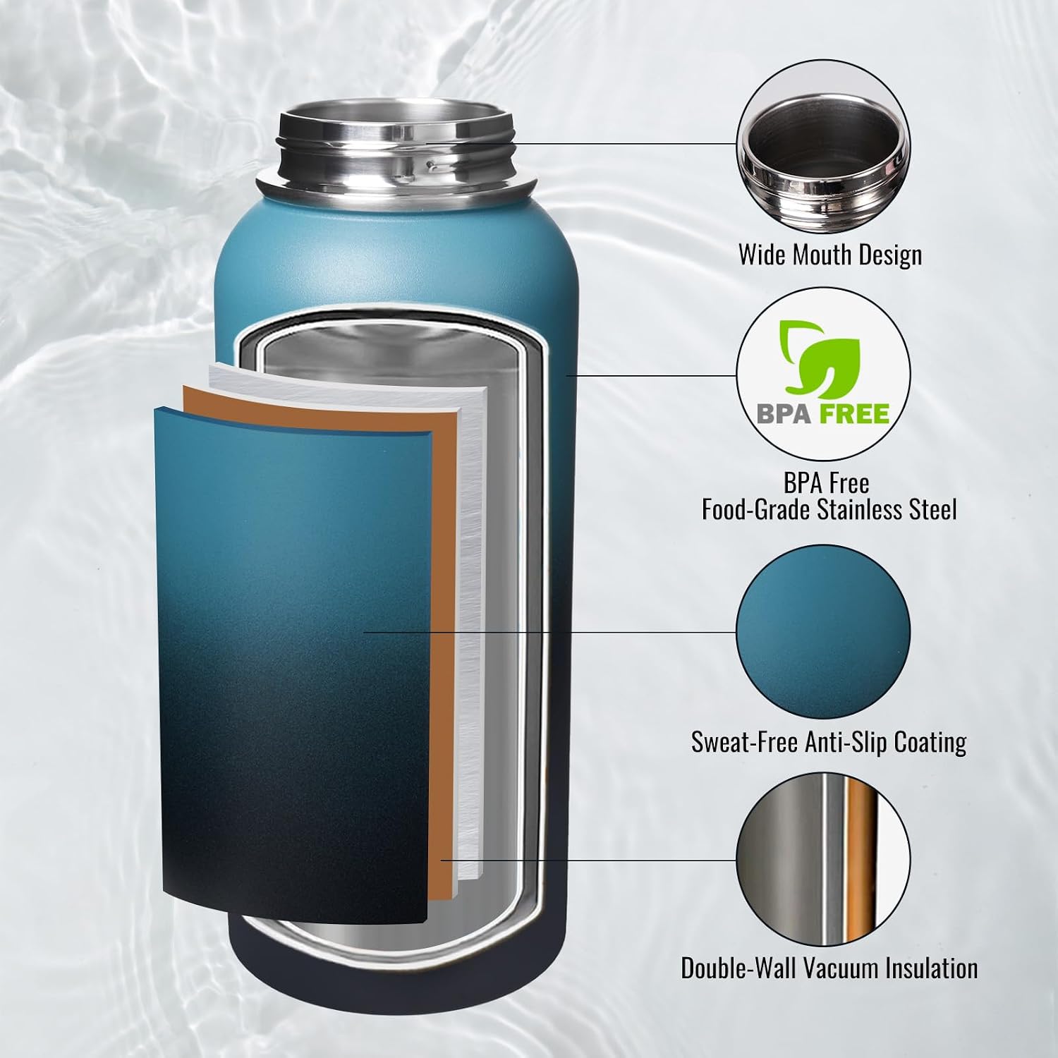 Thumbnail 2 de Fijinhom 32-Ounce Insulated Water Bottle with Handle, 304 Stainless Steel, Wide Mouth